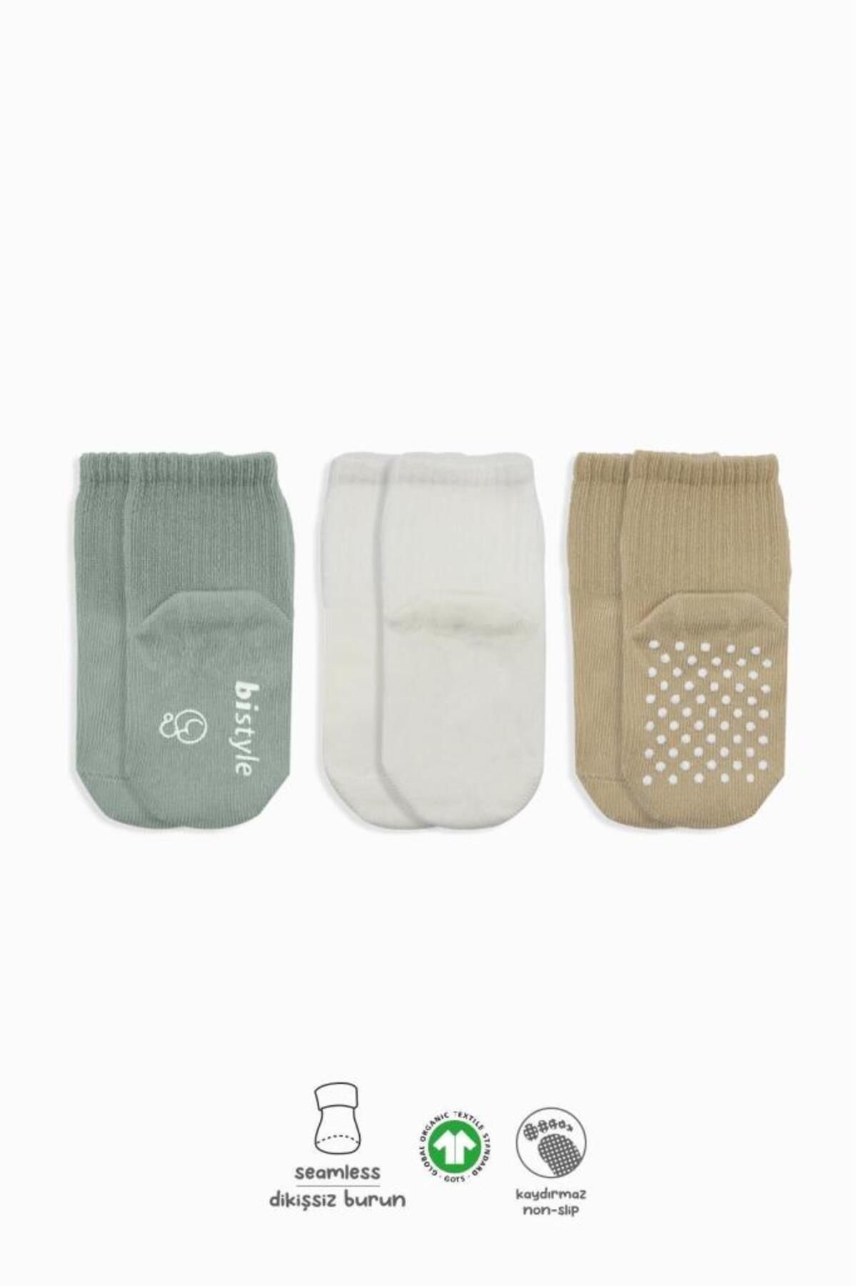 NessiWorld Bistyle Basic Kaymaz Penye Soket Çorap 3'Lü BS10107 Nil Ekru Bej