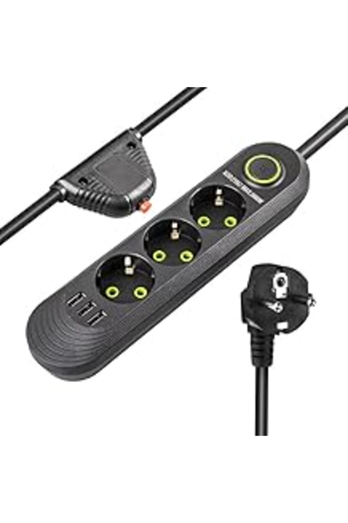 TBSProjects Techmore Akım Korumalı Grup Priz, 3’Lü Priz,1.5 Metre Kablolu, 3 Usb’Li 3000W, 16 Amper, Kablo Üstü