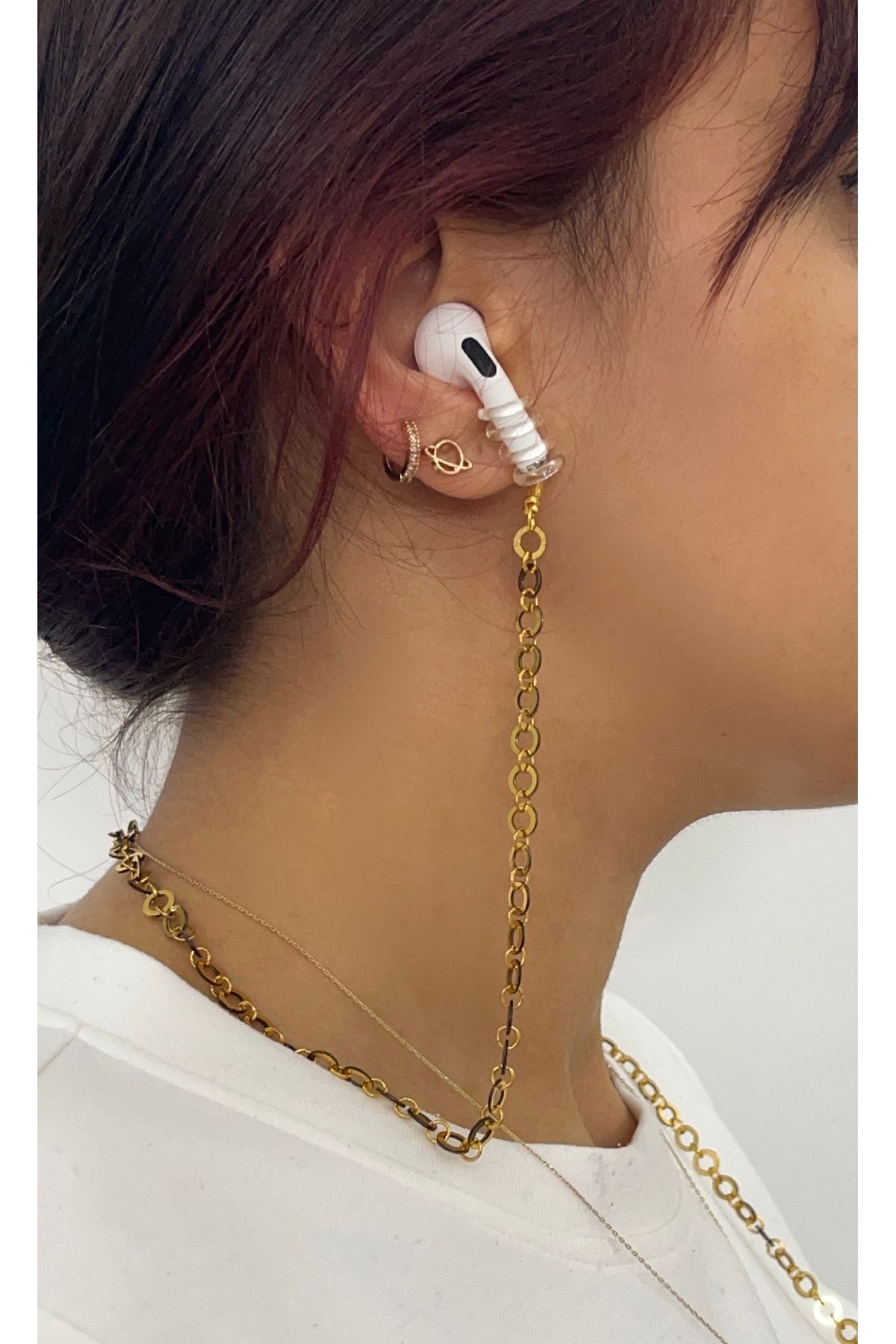 Alien Tailor Airpods vb. bluetooth kulaklık askısı ipi boyunluk aksesuar altın pullu