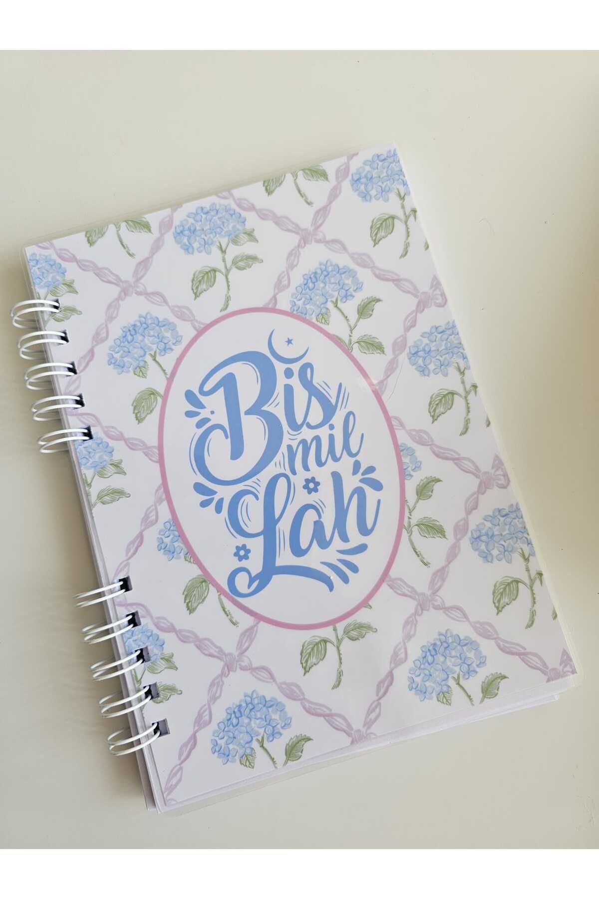 DESİGN Bismillah Yazılı Mavi Çiçekli 60 yaprak çizgili defter