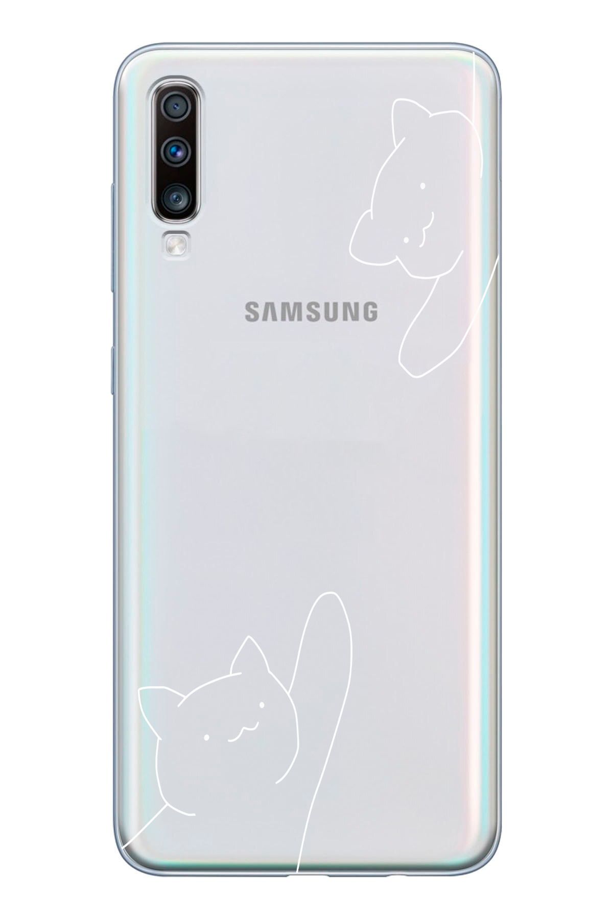 moonset Samsung Galaxy A70 Uyumlu Kediler Tasarımlı Baskılı Şeffaf Telefon Kılıfı