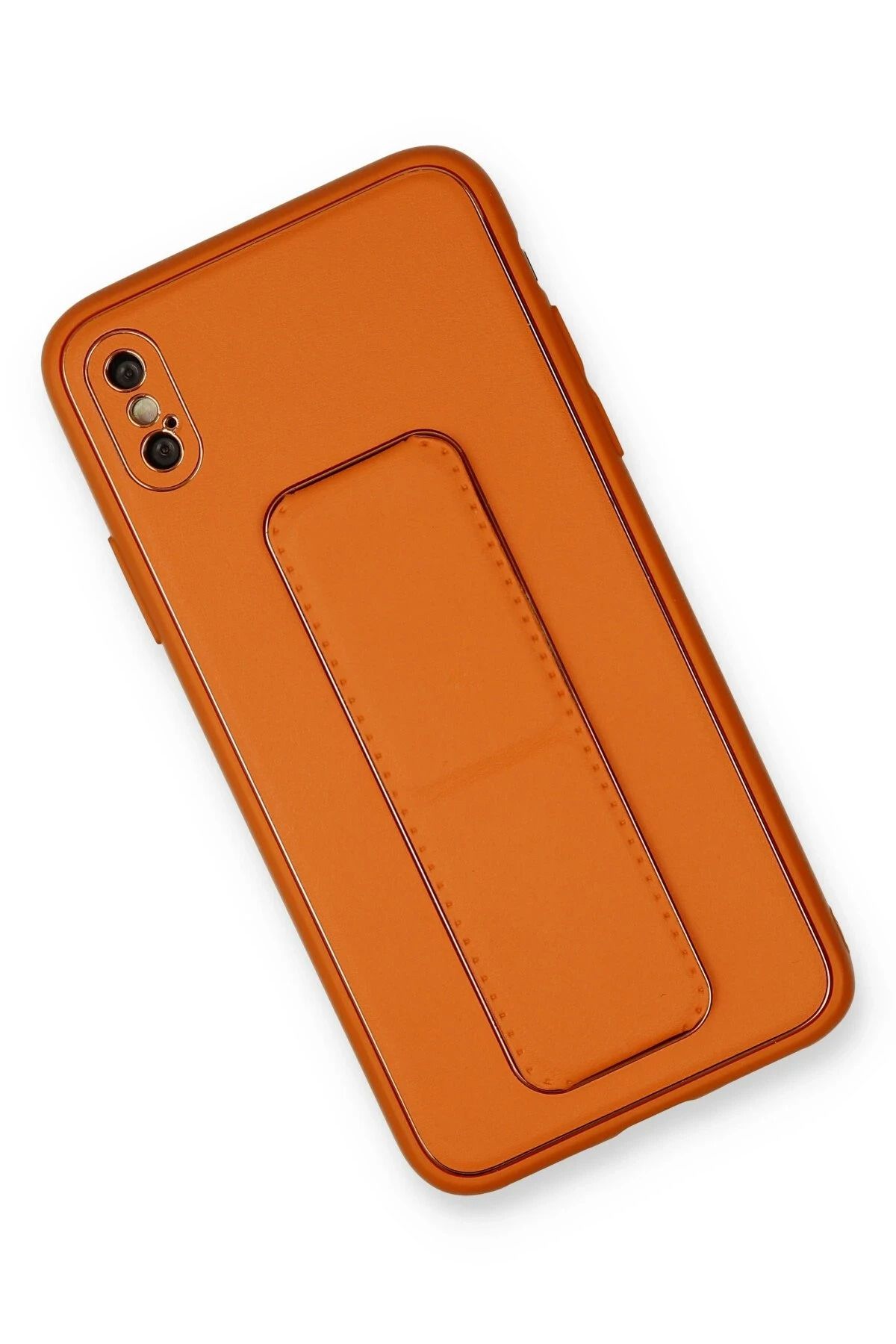 cepmoda iPhonE X & XS | Coco STANDLI Deri Silikon Telefon Kılıfı - Lüx ve Dayanıklı Kapak | TURUNCU
