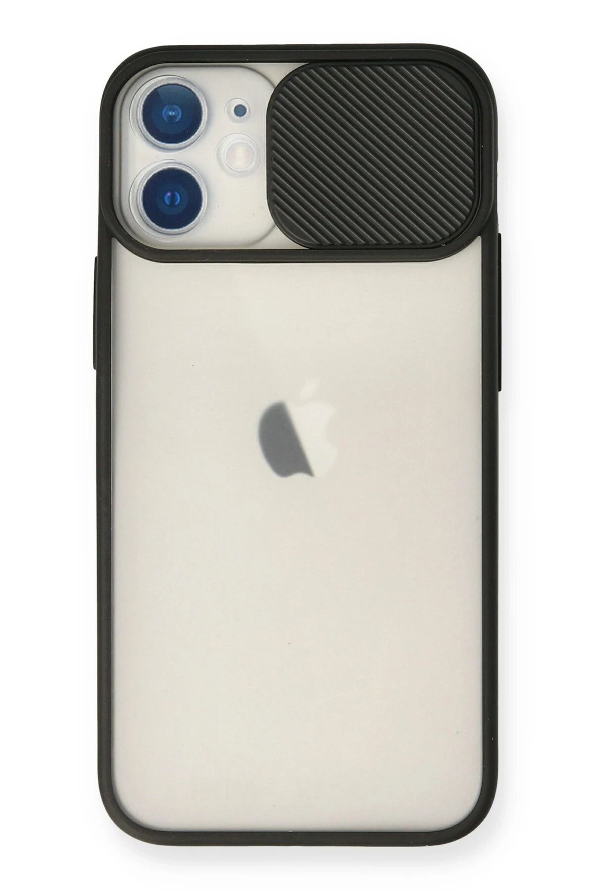 NewFace iPhone 12 Mini Kılıf Palm Buzlu Kamera Sürgülü Silikon - Siyah INSLM