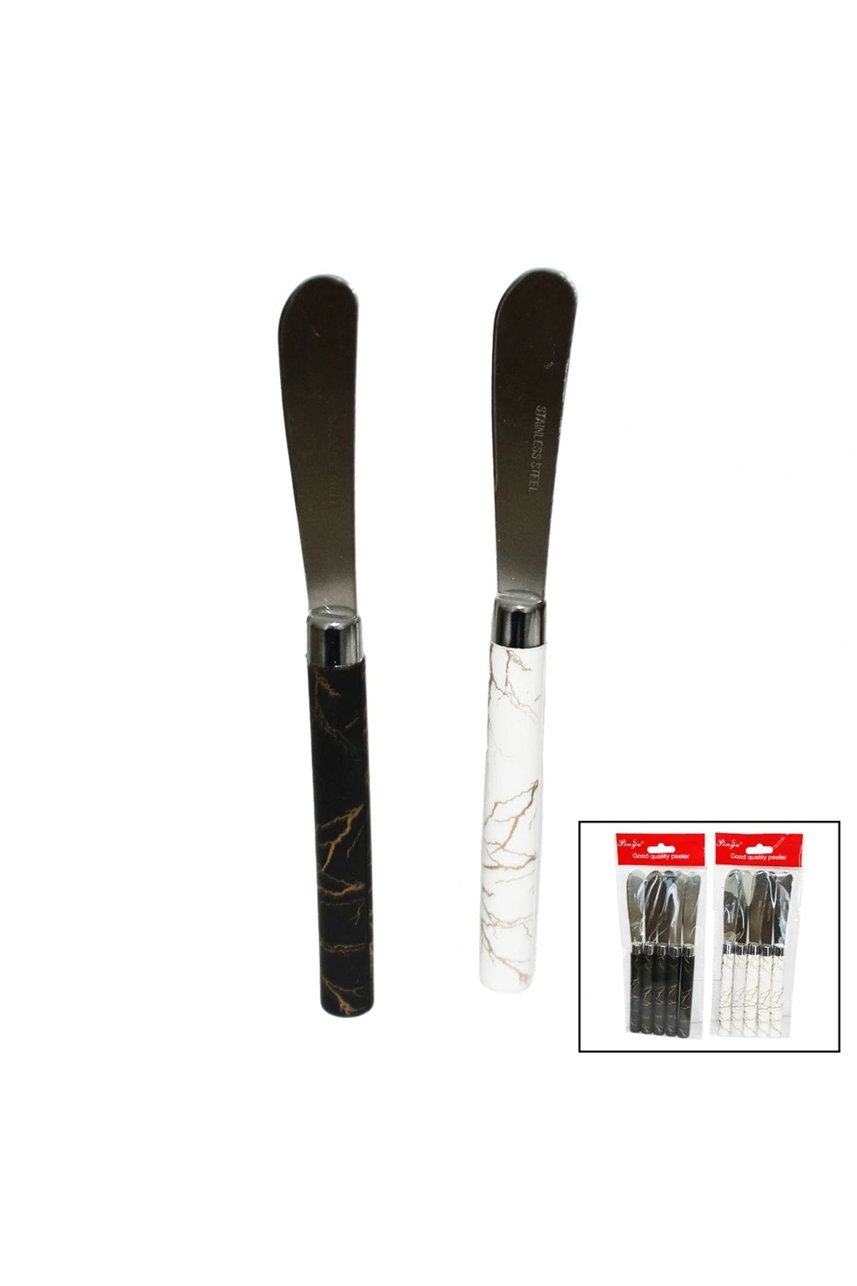shopwave 5 PARÇA UZUN KAHVALTI BIÇAK - MERMER DESEN SAPLI 16.5 cm (5047)