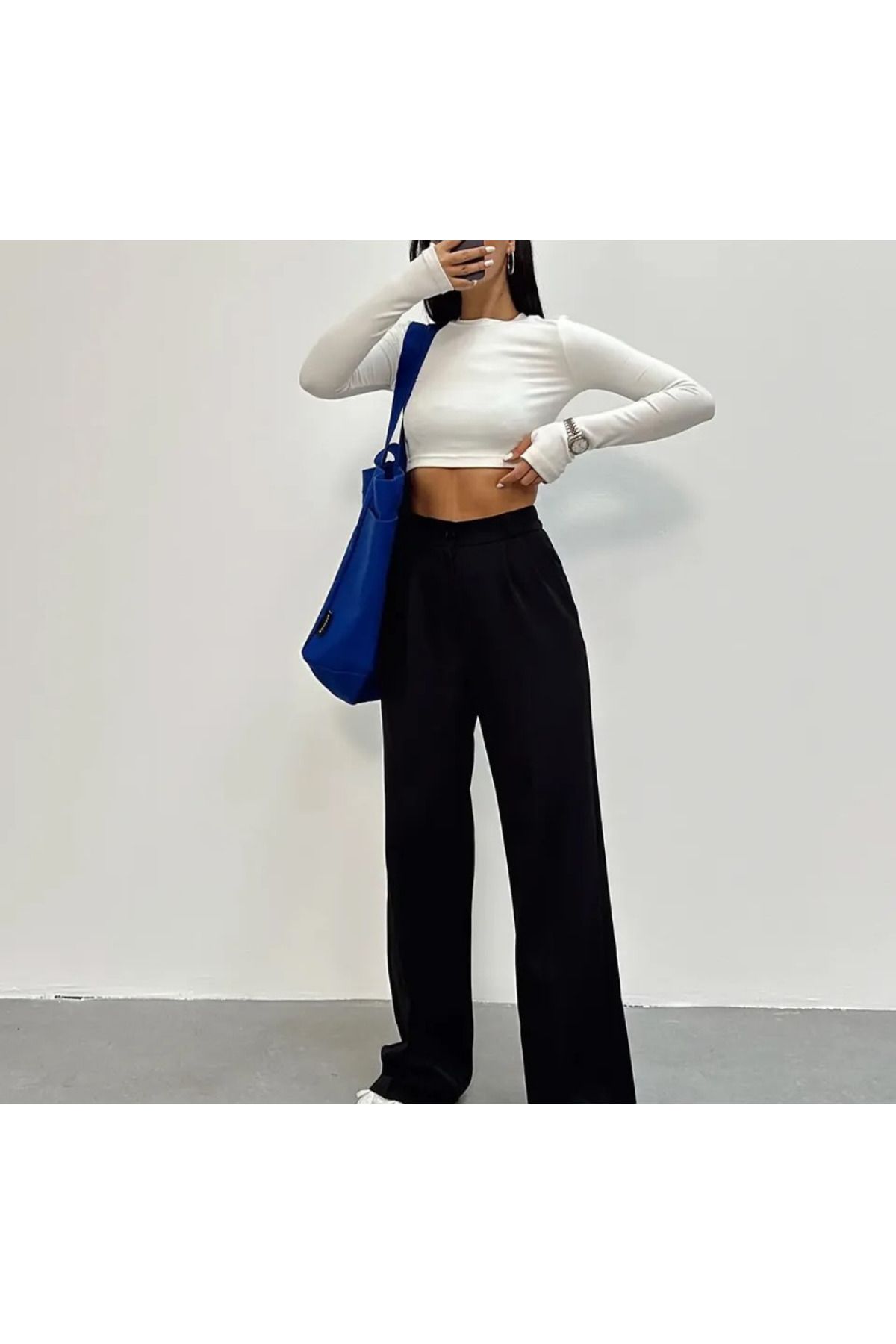 MODA Palazzo Kadın Döküm Kumaş Siyah Pileli