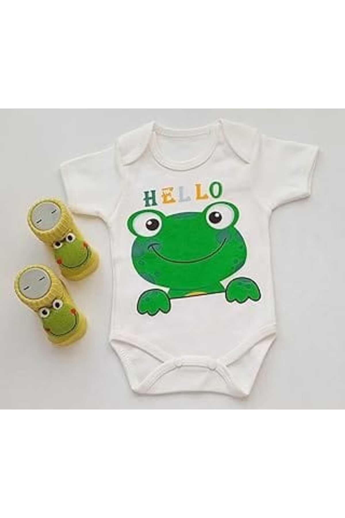 Mu Art Hoşgeldin Bebek, Unısex, Yenidoğan Bebek, Kurbağa Baskılı Badi, Hediye Seti