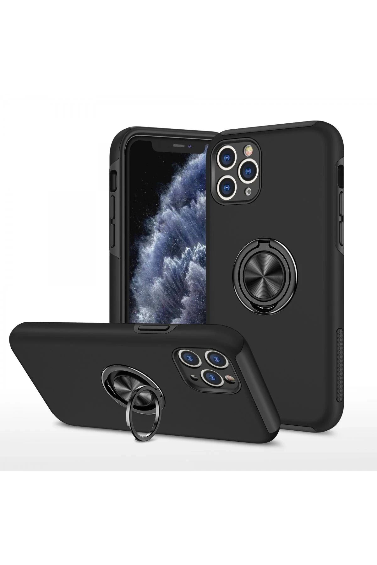NewFace iPhone 11 Pro Kılıf Elit Yüzüklü Kapak - Siyah JOJUA
