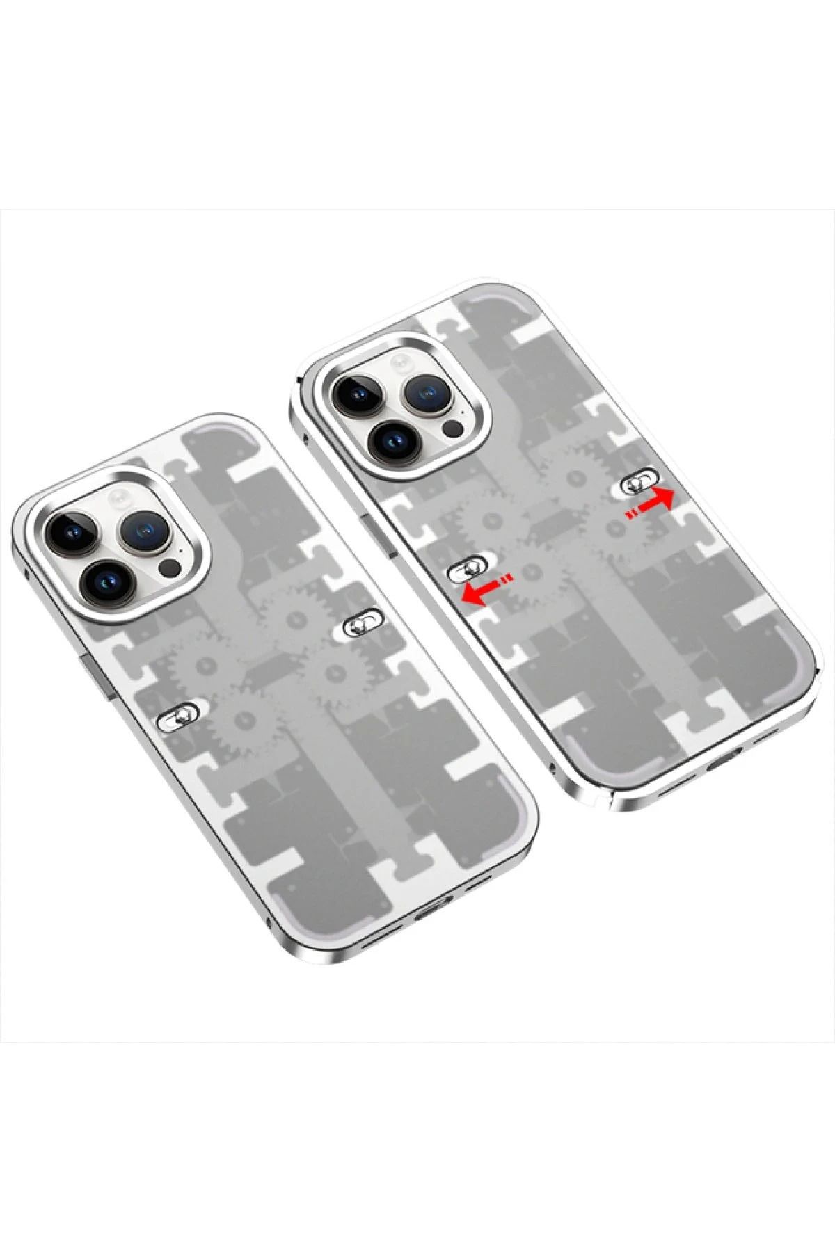 NewFace iPhone 14 Pro Kılıf Mekanik Bumper Kapak - Gümüş INSLM