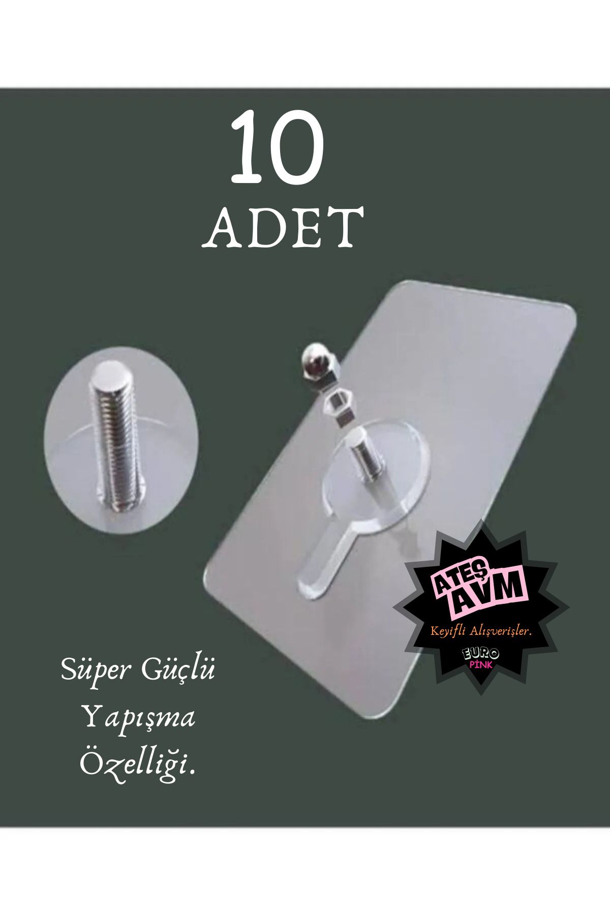 Euro Pink 10 Adet Kendinden Yapışkanlı Askı Aparatı Banyo&Mutfak Askı Aparatı Tablo Askılığı Saat Askılığı