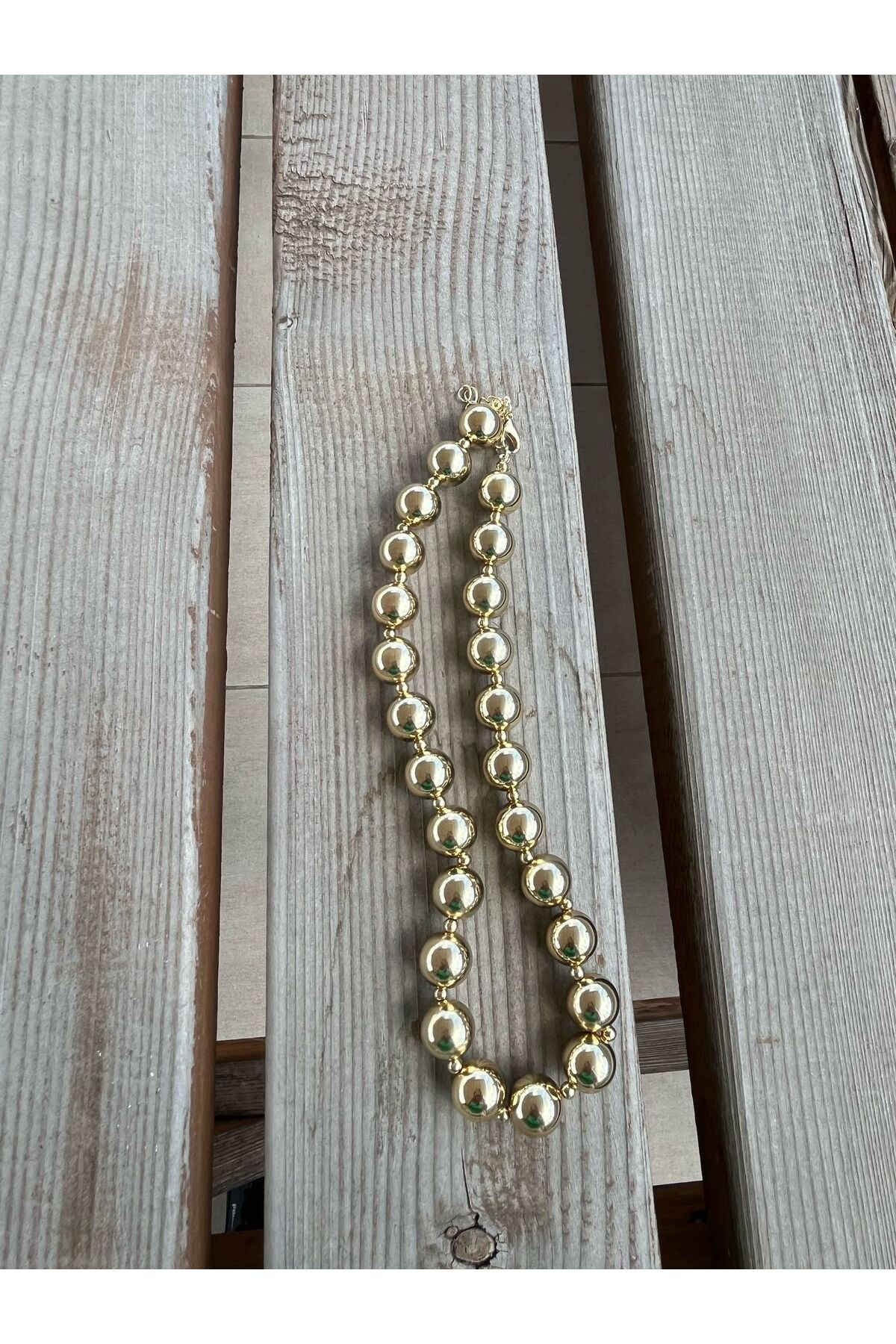 shesra Büyük Yuvarlak Top Gold Altın Renk Kaplama Çelik Kolye