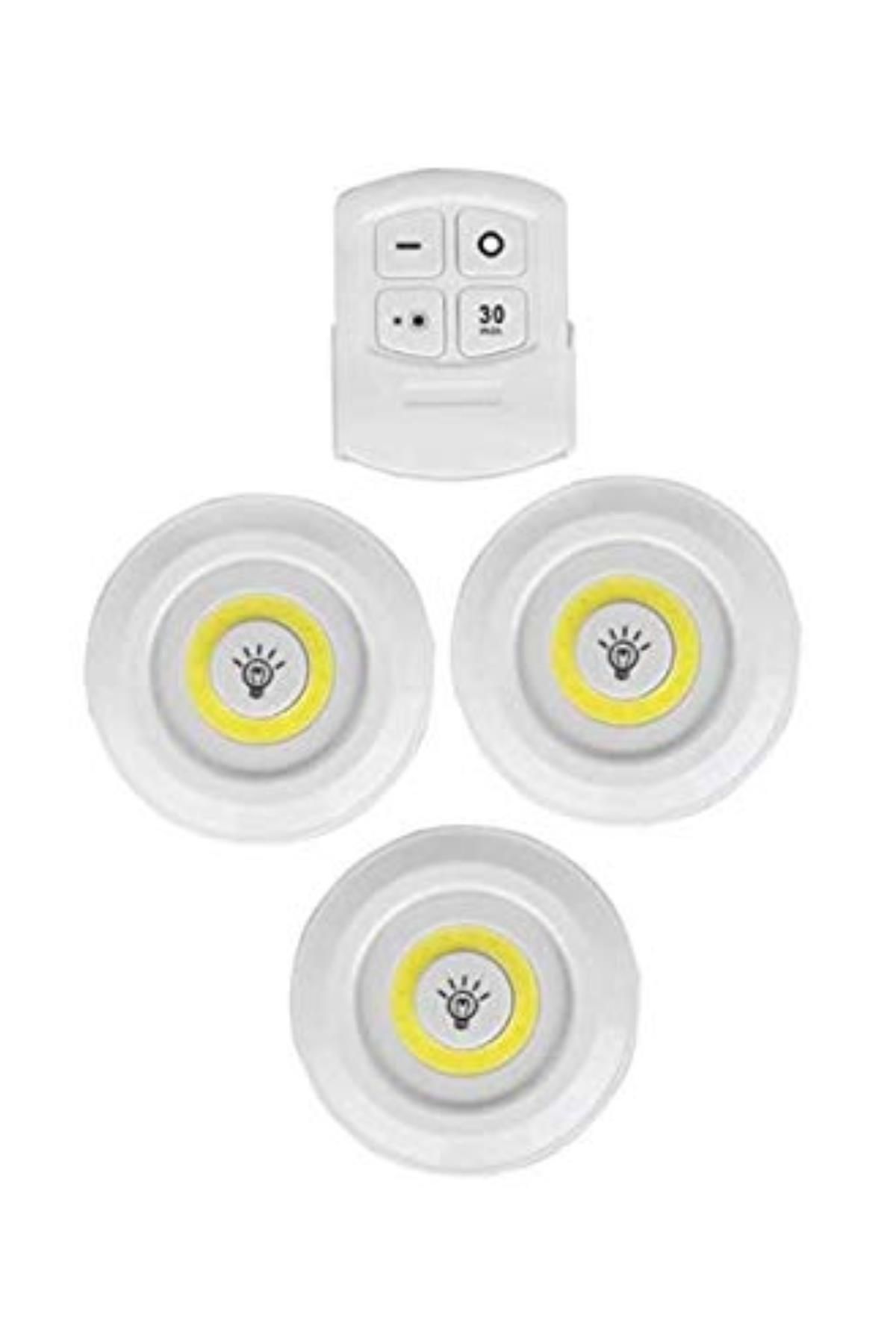 Emperium 3lü Uzaktan Kumandalı Yapışkanlı Kablosuz Led Spot Lambalar (5122)