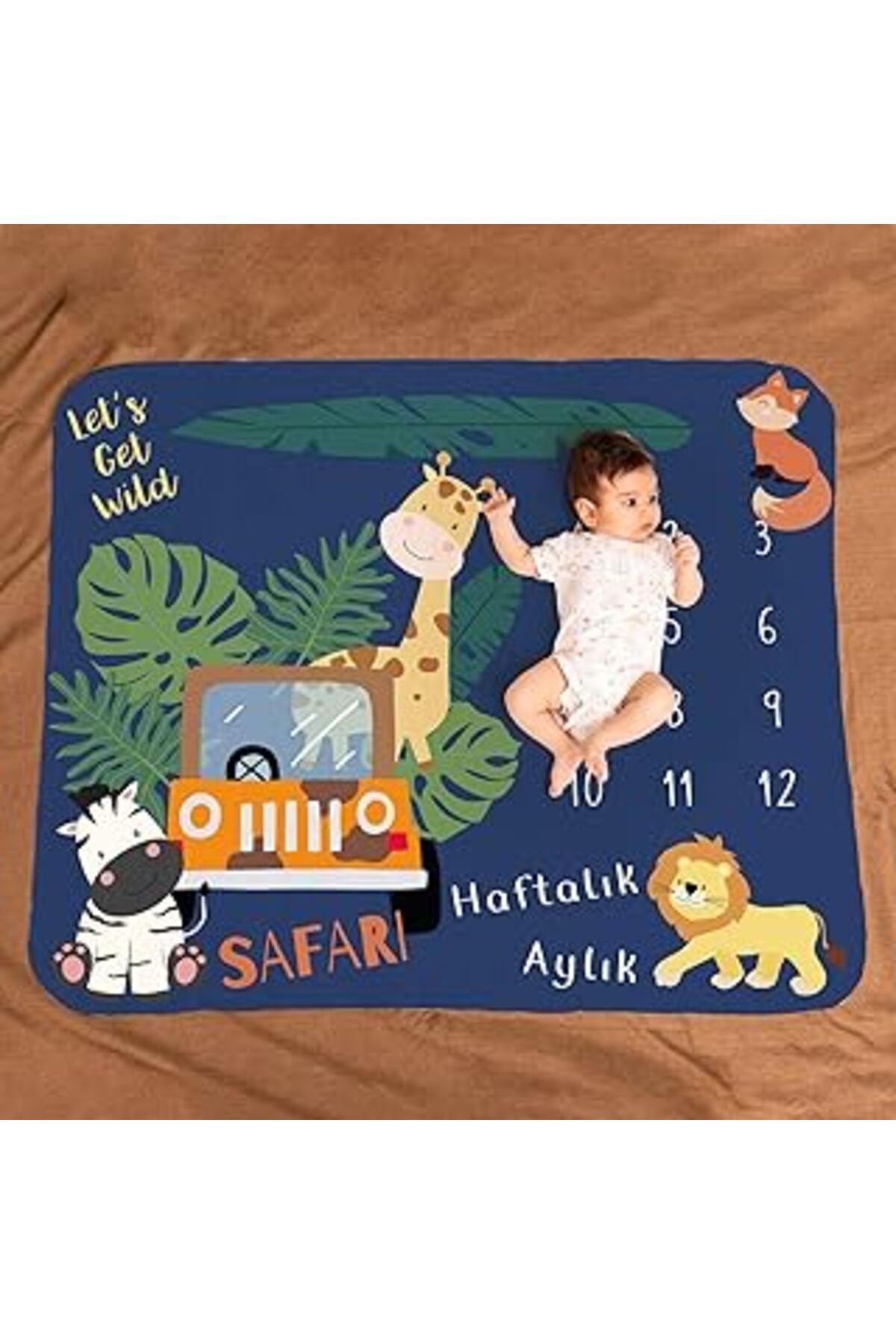 karadağsb Safari Macerası Aylık | Haftalık Bebek Hediyesi Fotoğraf Çekim Battaniyesi