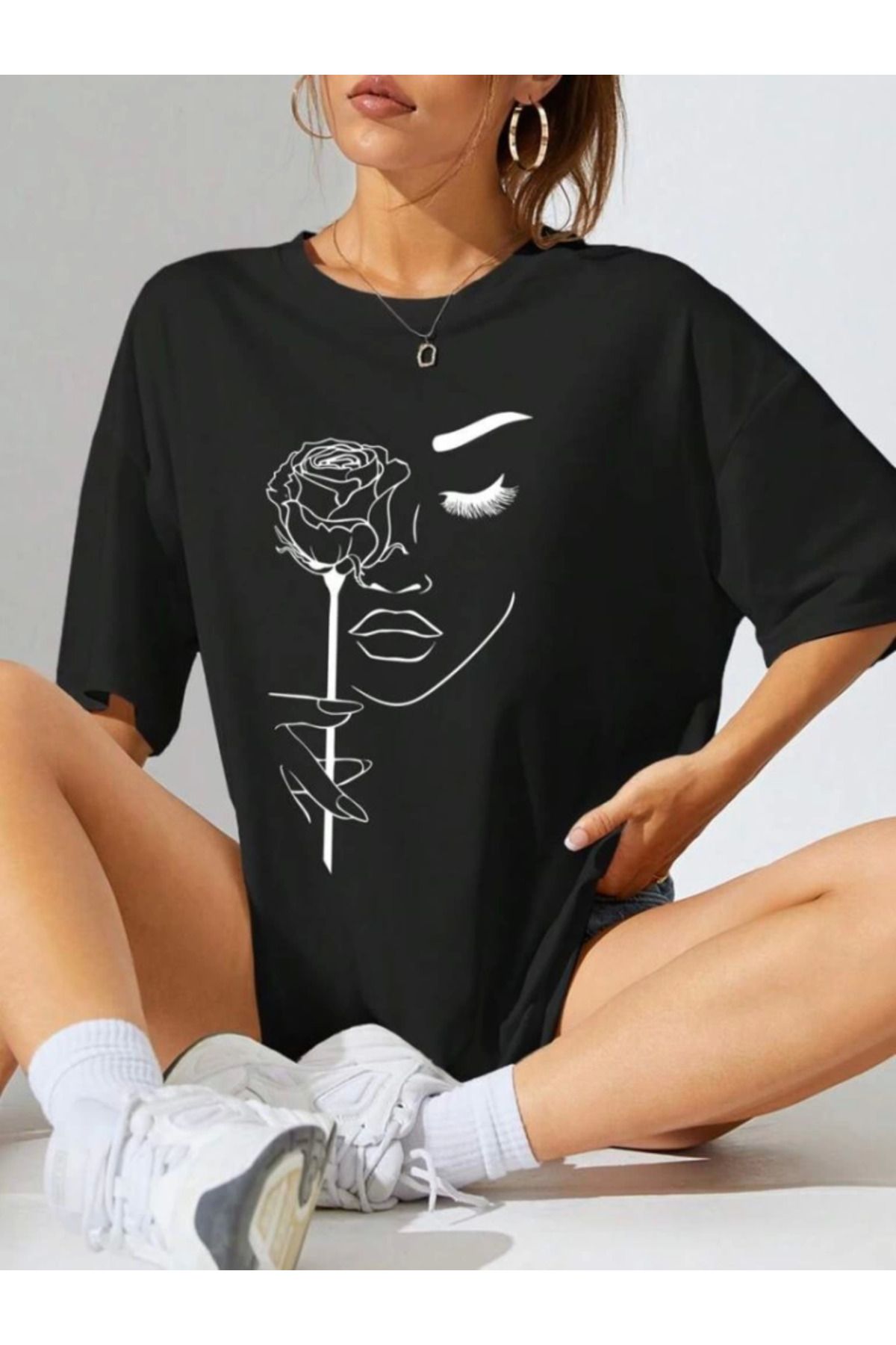 MHT STORE Baskılı Oversize T-shirt - Siyah