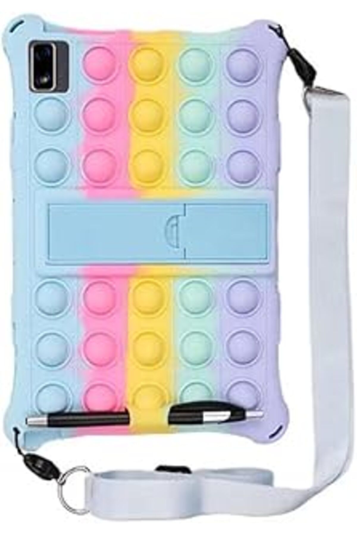 Hepta Collection Kılıf Silikon Gökkuşağı Askılı Standlı Kalemli Oyuncak Luxury Tpu Galaxy Tab A7 T500 T505 Ile Uyuml
