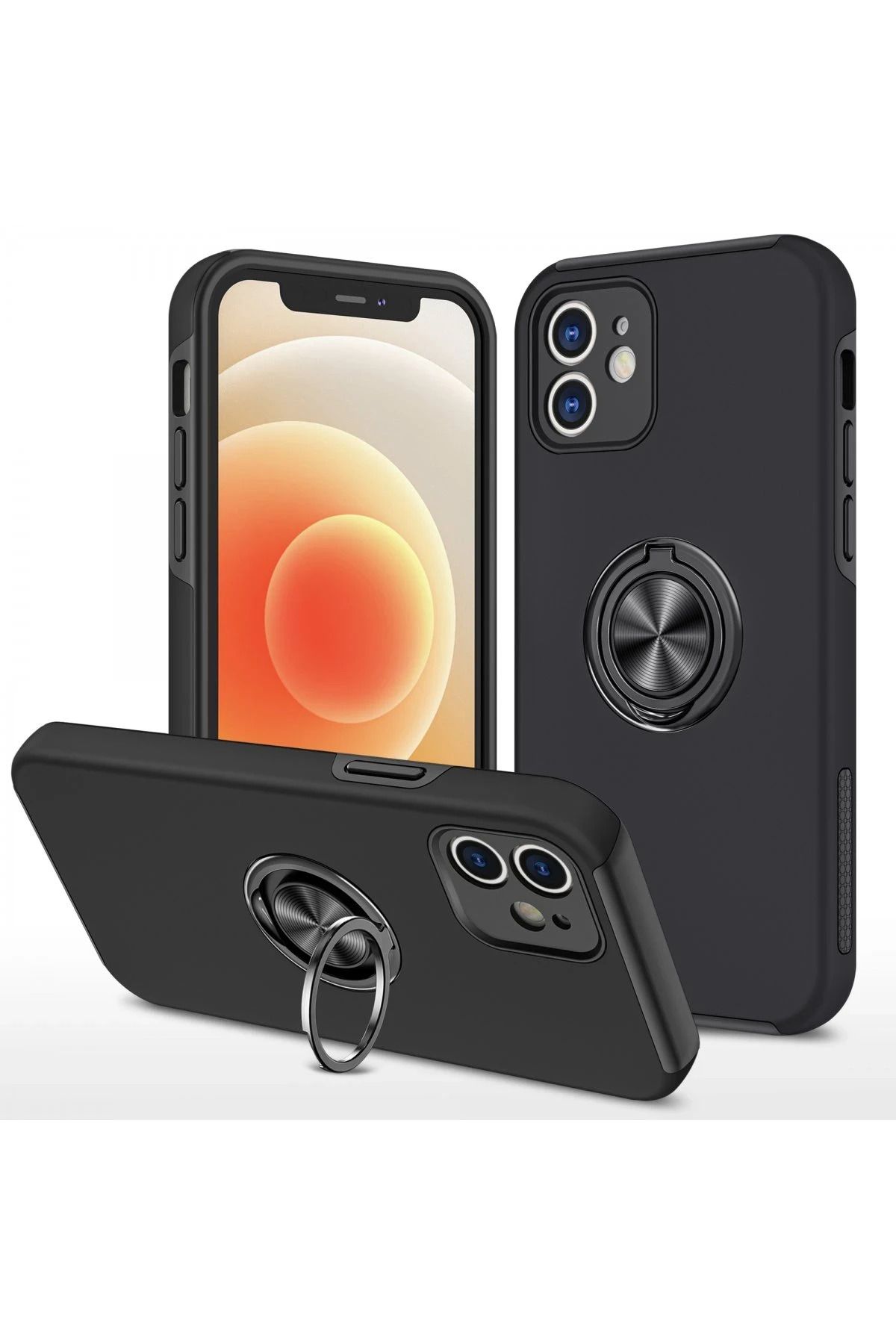 NewFace iPhone 12 Kılıf Elit Yüzüklü Kapak - Siyah JOJUA