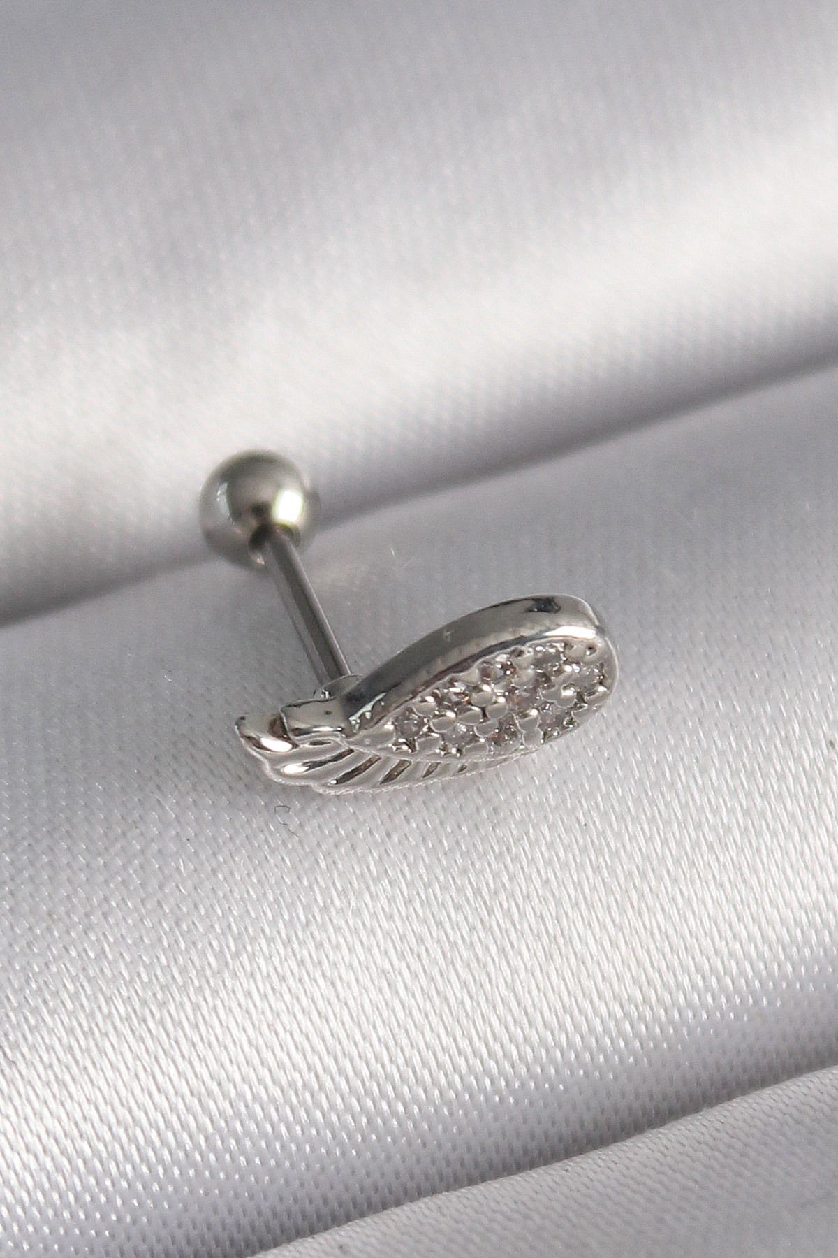 Maristas Çelik Gümüş Renk Zirkon Taşlı Kanat Tragus Piercing