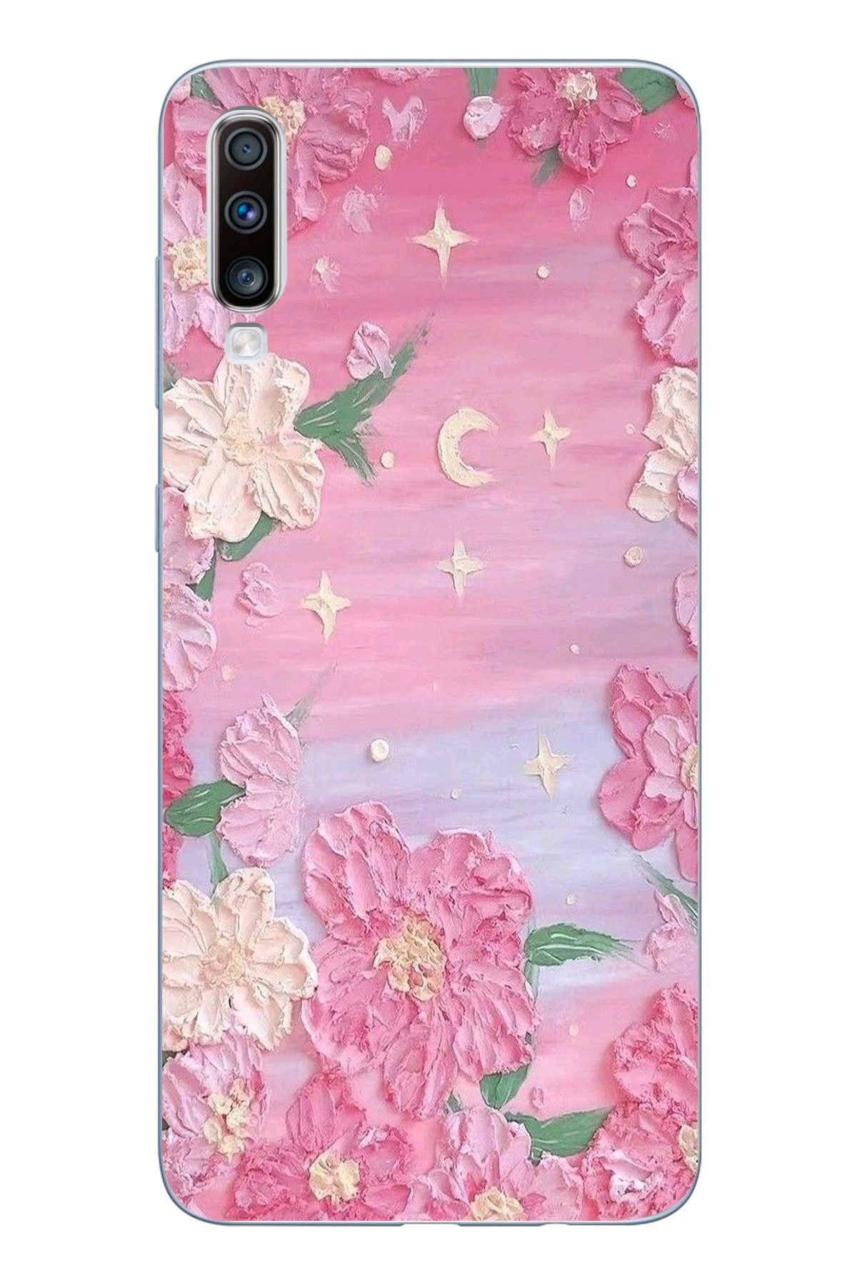 moonset Samsung Galaxy A30S/A50/A50S Uyumlu Pastel Çiçekler Tasarımlı Baskılı Şeffaf Telefon Kılıfı