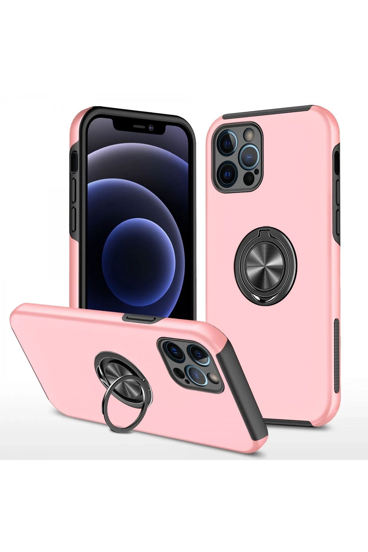 NewFace iPhone 12 Pro Kılıf Elit Yüzüklü Kapak - Pembe BSTMY