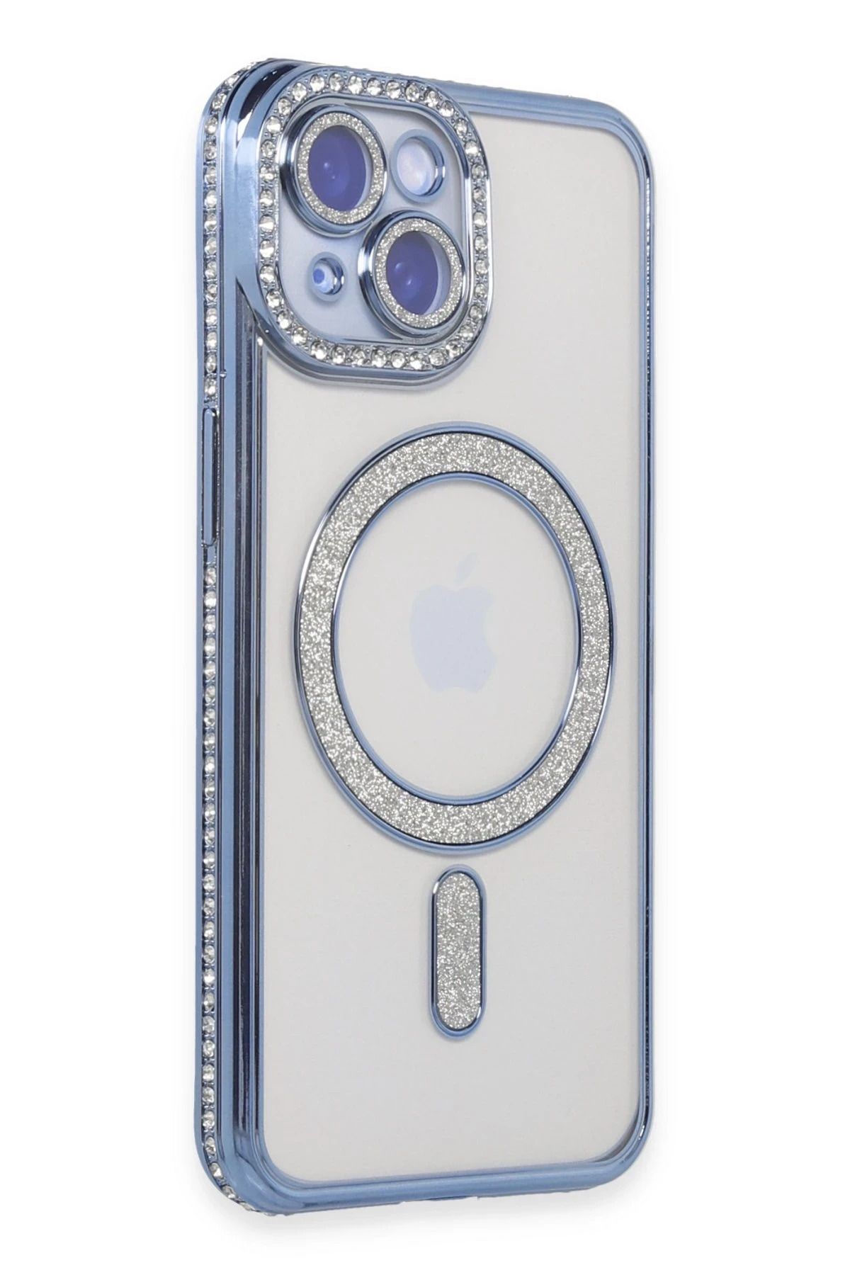 NewFace iPhone 15 Kılıf Joke Simli Magneticsafe Kılıf - Mavi JOJUA