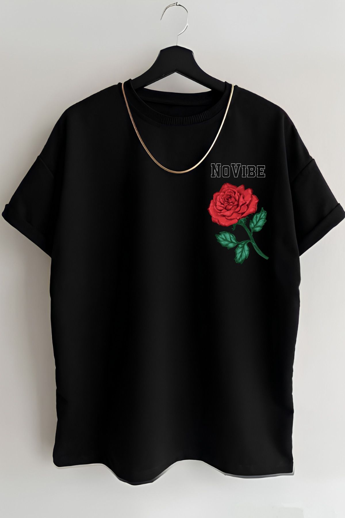 AMMA Unisex NoVibe Baskılı Oversize %100 Pamuk T-shirt