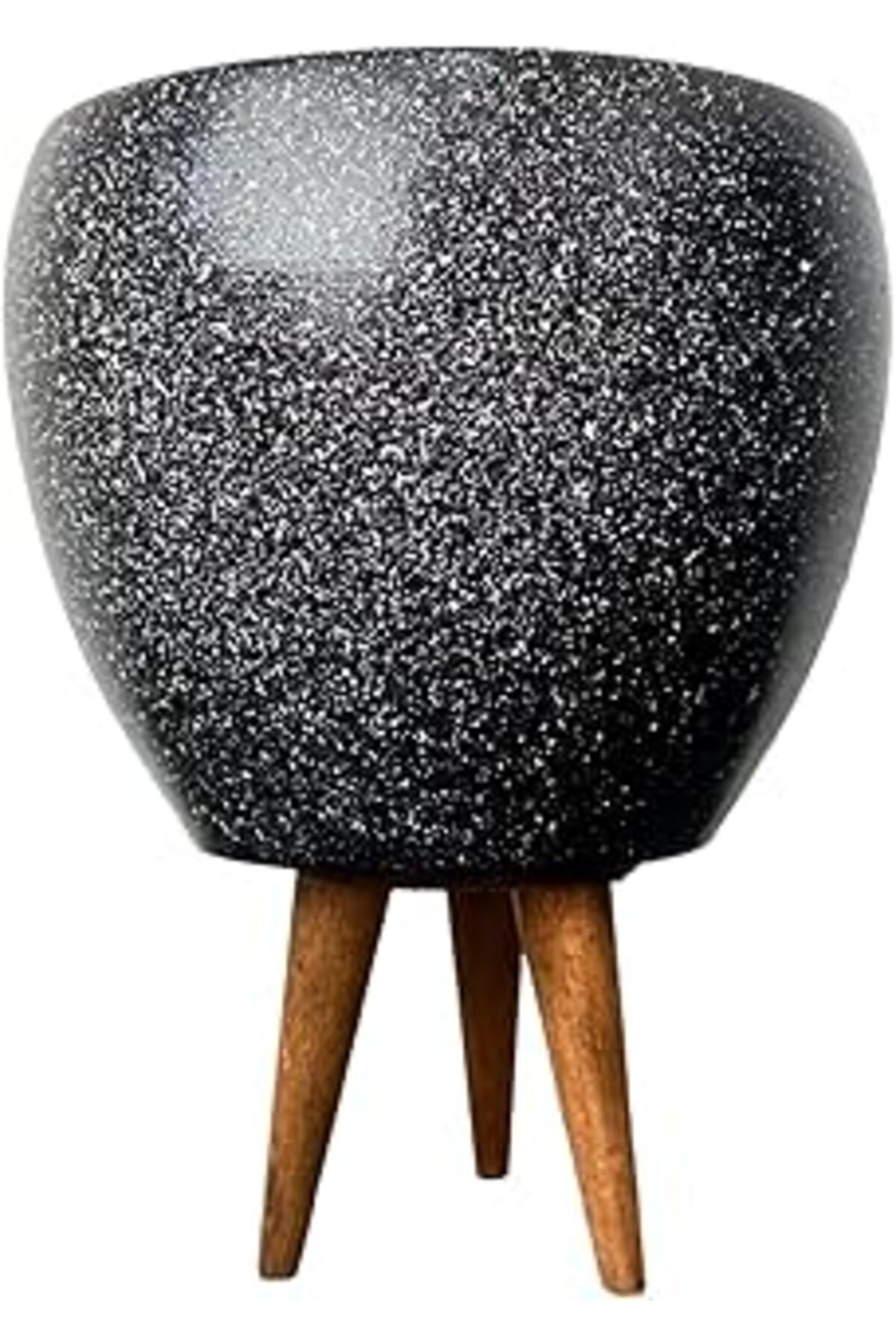 Mu Art Ahşap Bitki Tasarımı Ev Dekorasyon Siyah Granit Toprak Saksı Saksılık Salon Çiçeklik 3 Ayaklı - 15 Cm