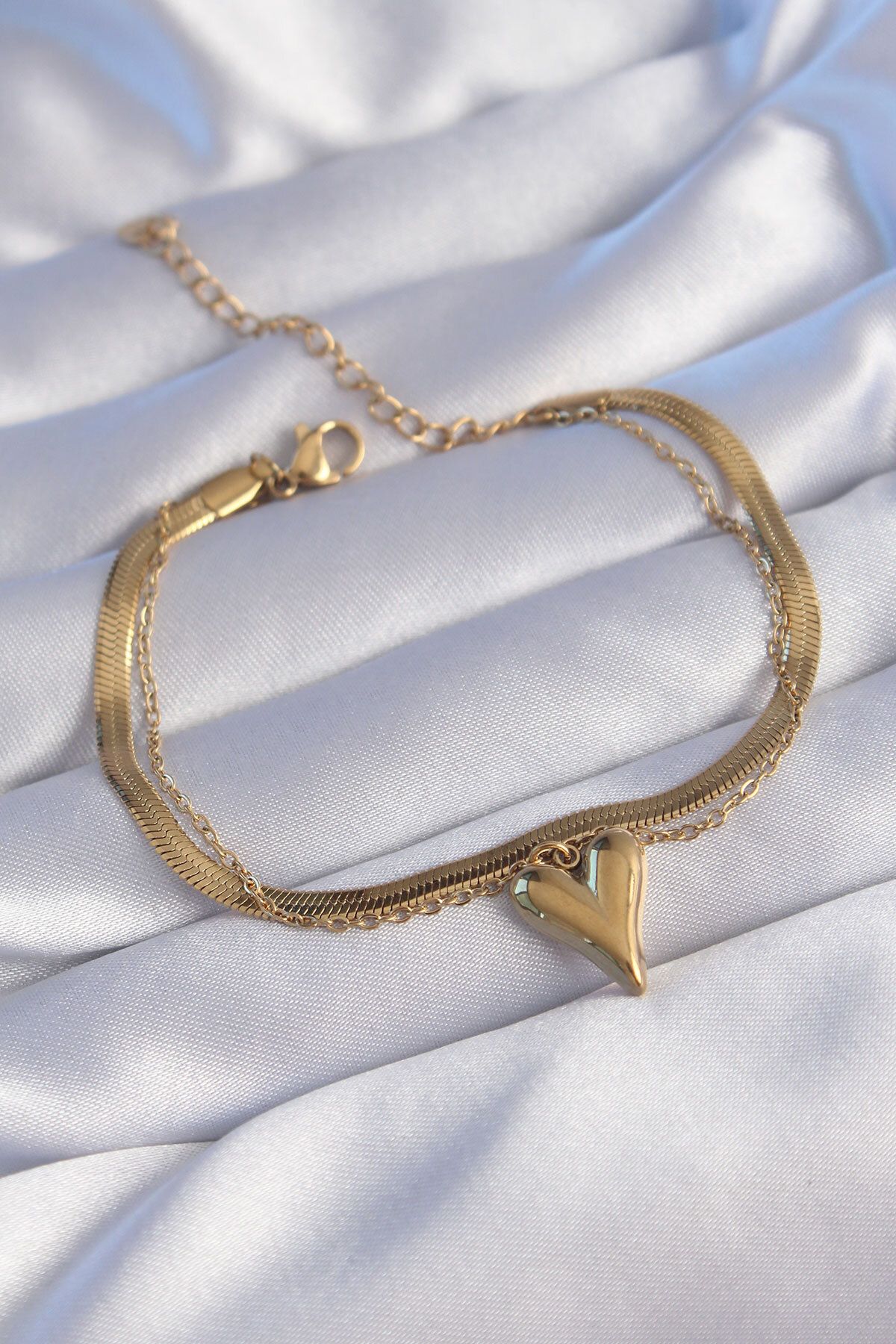 MMB Boutique 316L Çelik Gold Renk İtalyan Zincirli Kalp Model Bileklik