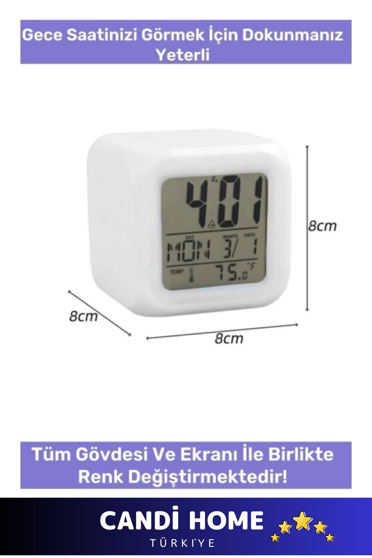 HOBİ CONDİ New Premium Dekoratif Termometreli Takvimli 7 Renk Değiştiren Dijital Küp Alarmlı Masa Çalar Saat