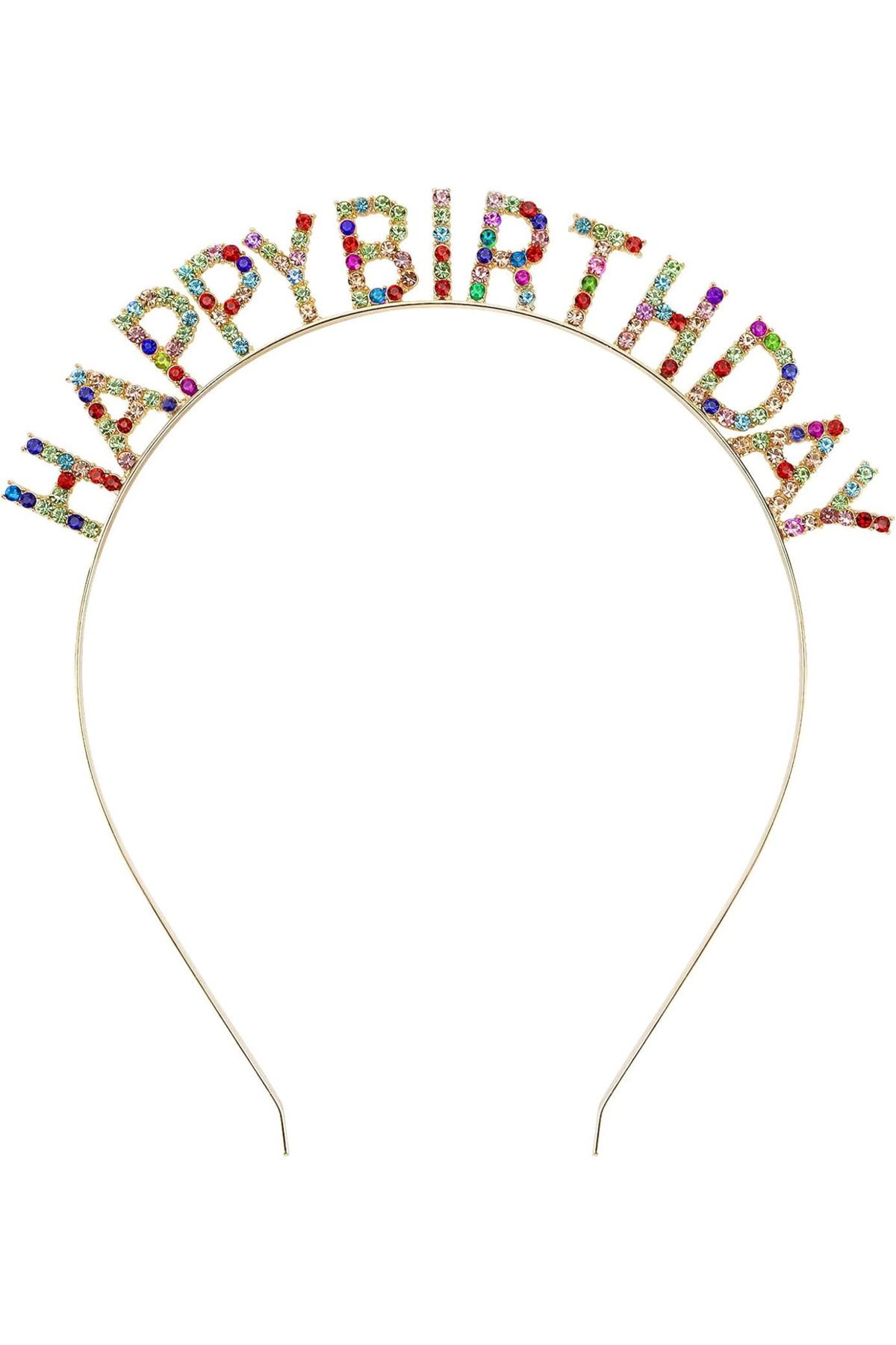 YNT İthalat Rengarenk Kristal Taşlı Ekstra Lüks Gümüş Kaplama Happy Birthday Taç 16x17 Cm