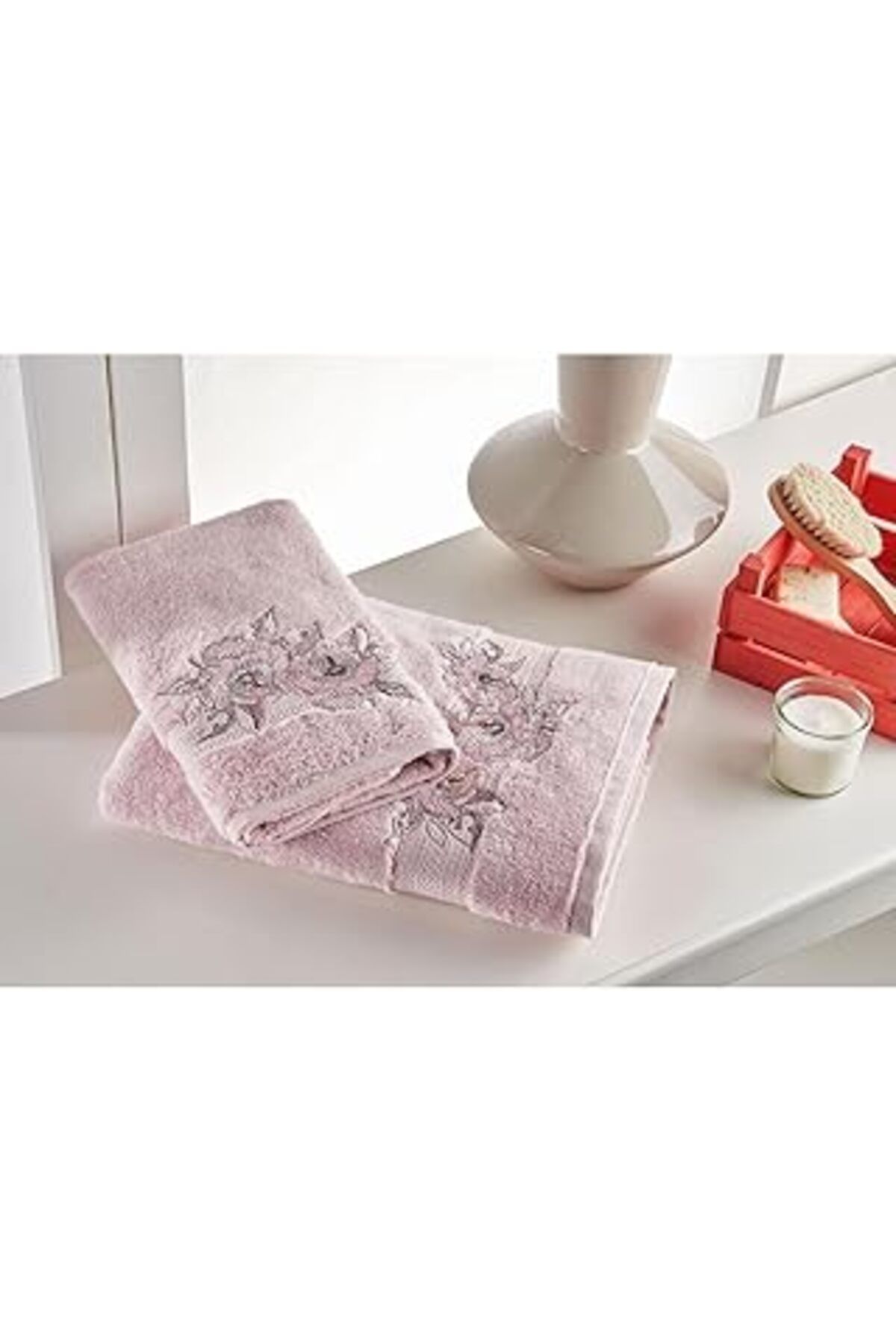 NZM TİCARET Marie Claire 2'Li Havlu Set Micro Fiorella Pudra