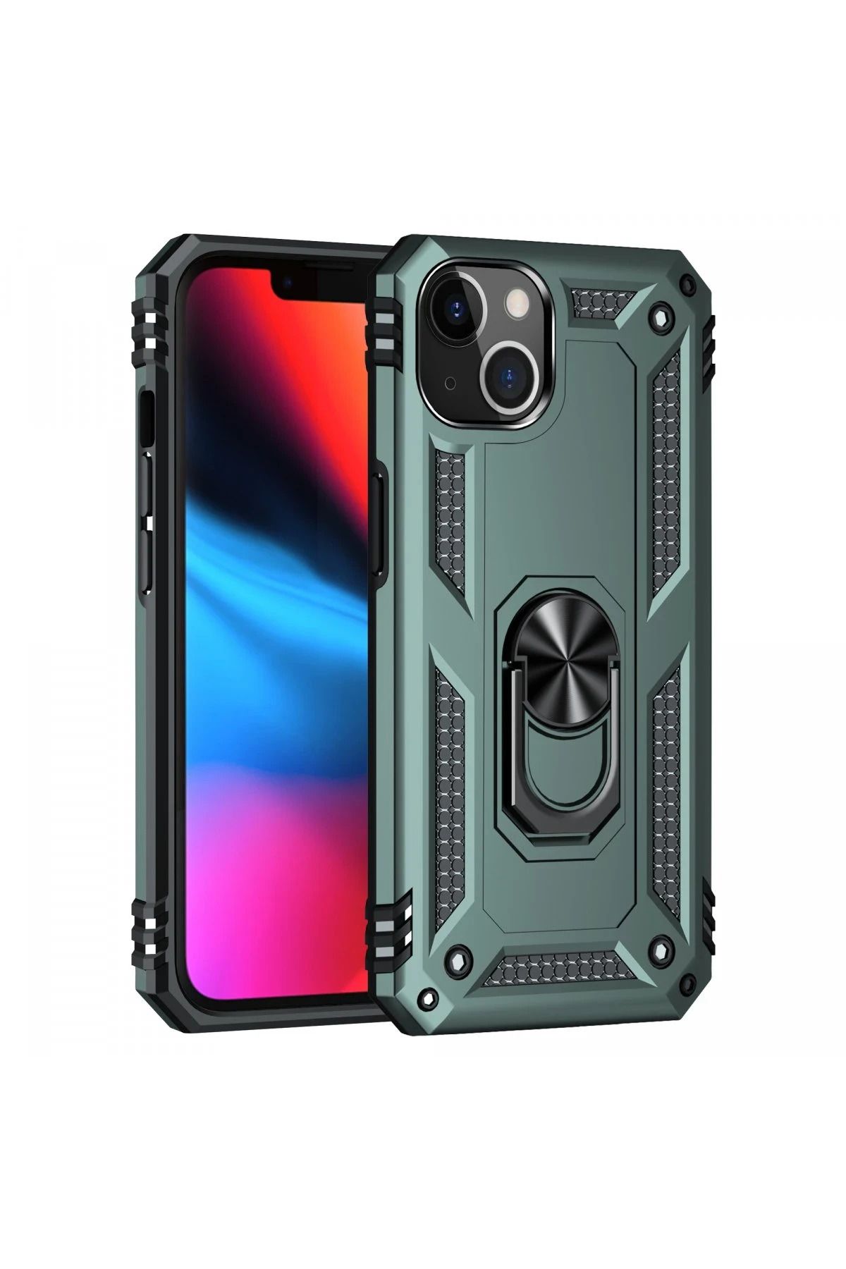 NewFace iPhone 14 Plus Kılıf Sofya Yüzüklü Silikon Kapak - Yeşil YNSMR