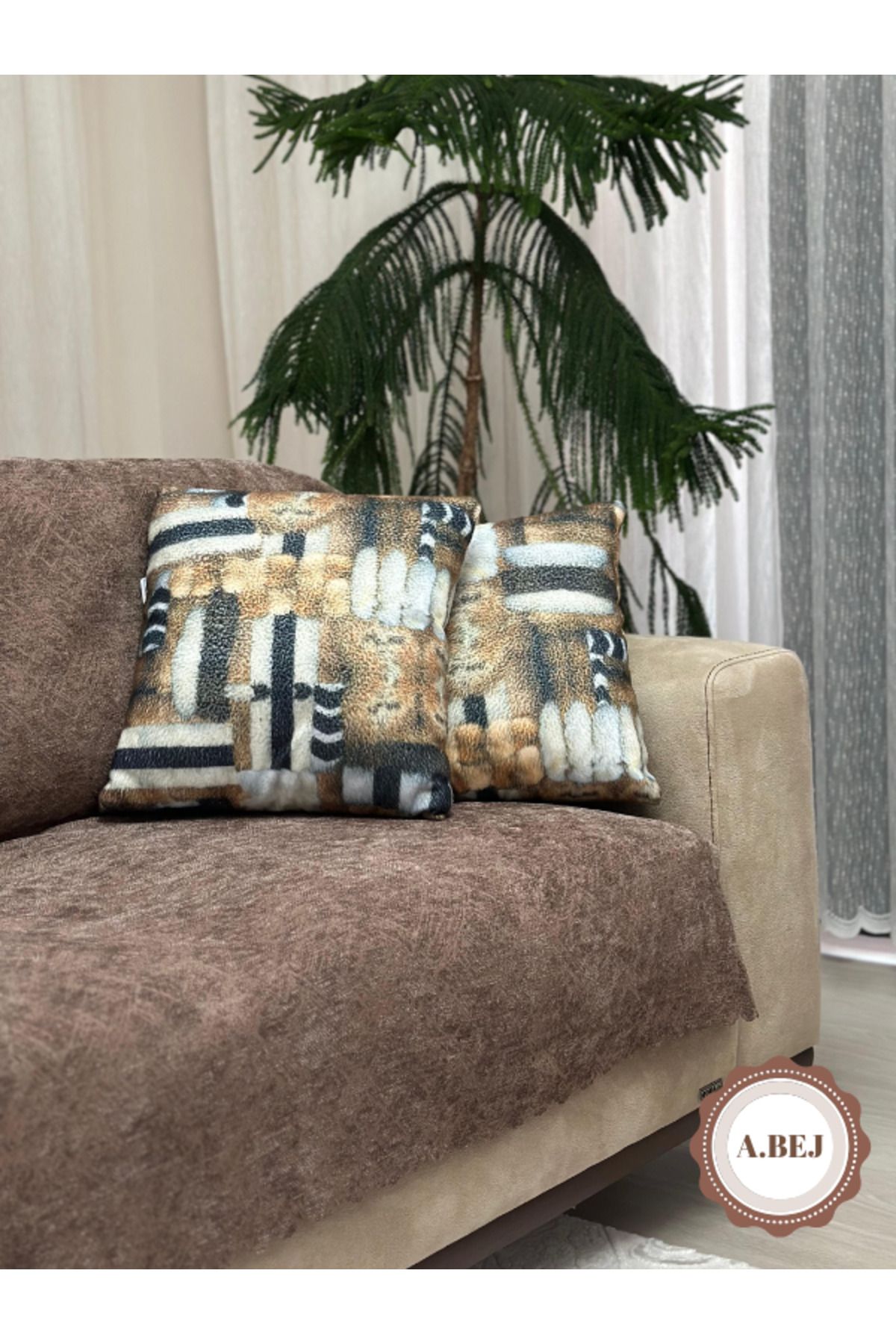 PAWN MARK COMPANY Jakarlı Şönil Kaymaz Koltuk Örtüsü ve Çekyat Örtüsü 175x215 cm | Mikrofiber Koltuk Şalı açık bej