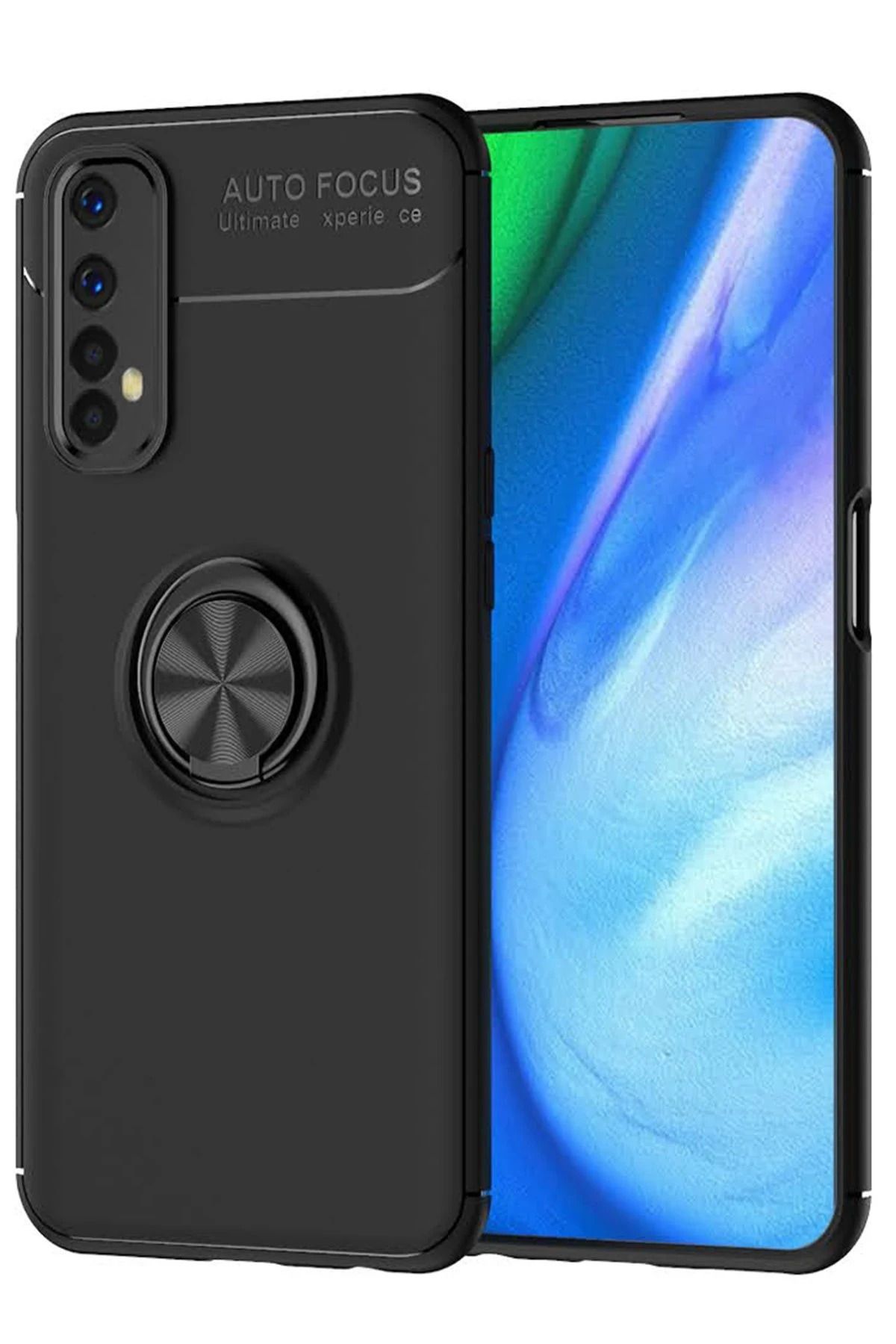 NewFace Realme 7 Kılıf Range Yüzüklü Silikon - Siyah HNZRN