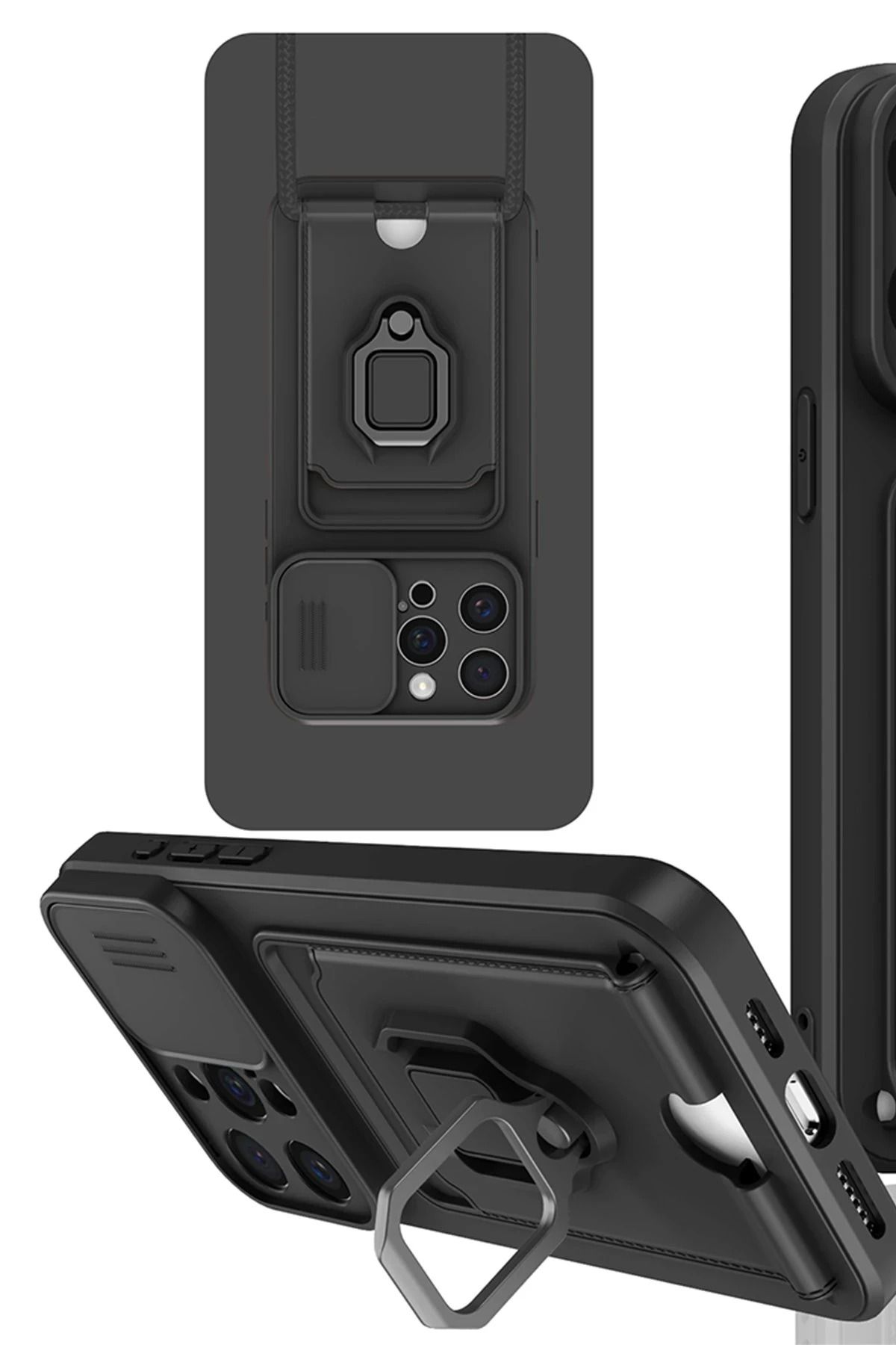 NewFace iPhone 15 Pro Max Kılıf Zuma Kartvizitli Yüzüklü Silikon - Siyah FERRG