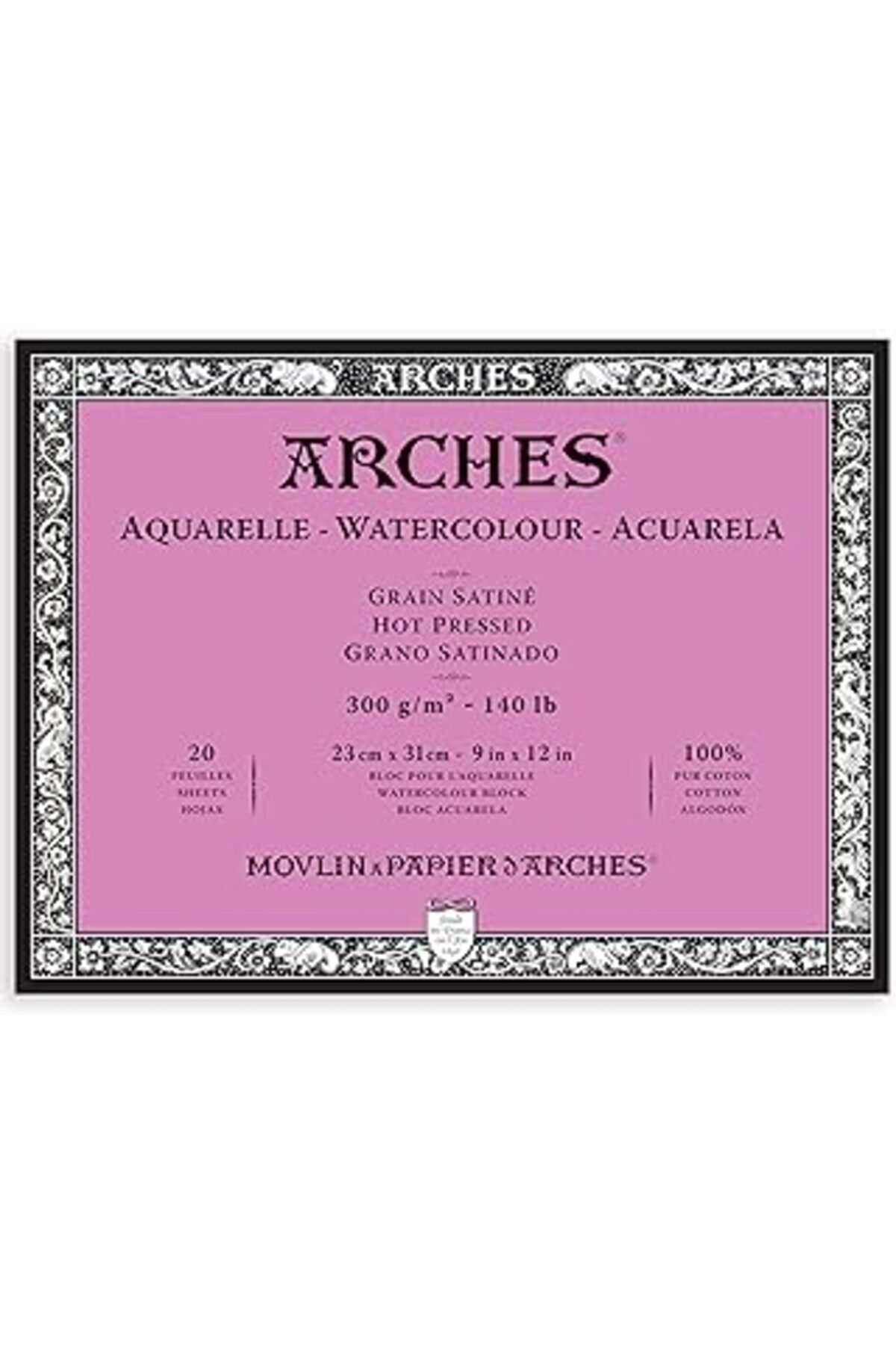 NETWORK ART ARCHES Aquarelle%100 saten 300 g blok yapıştırılmış 4 l 23 x 31 20 yaprak doğal beyaz