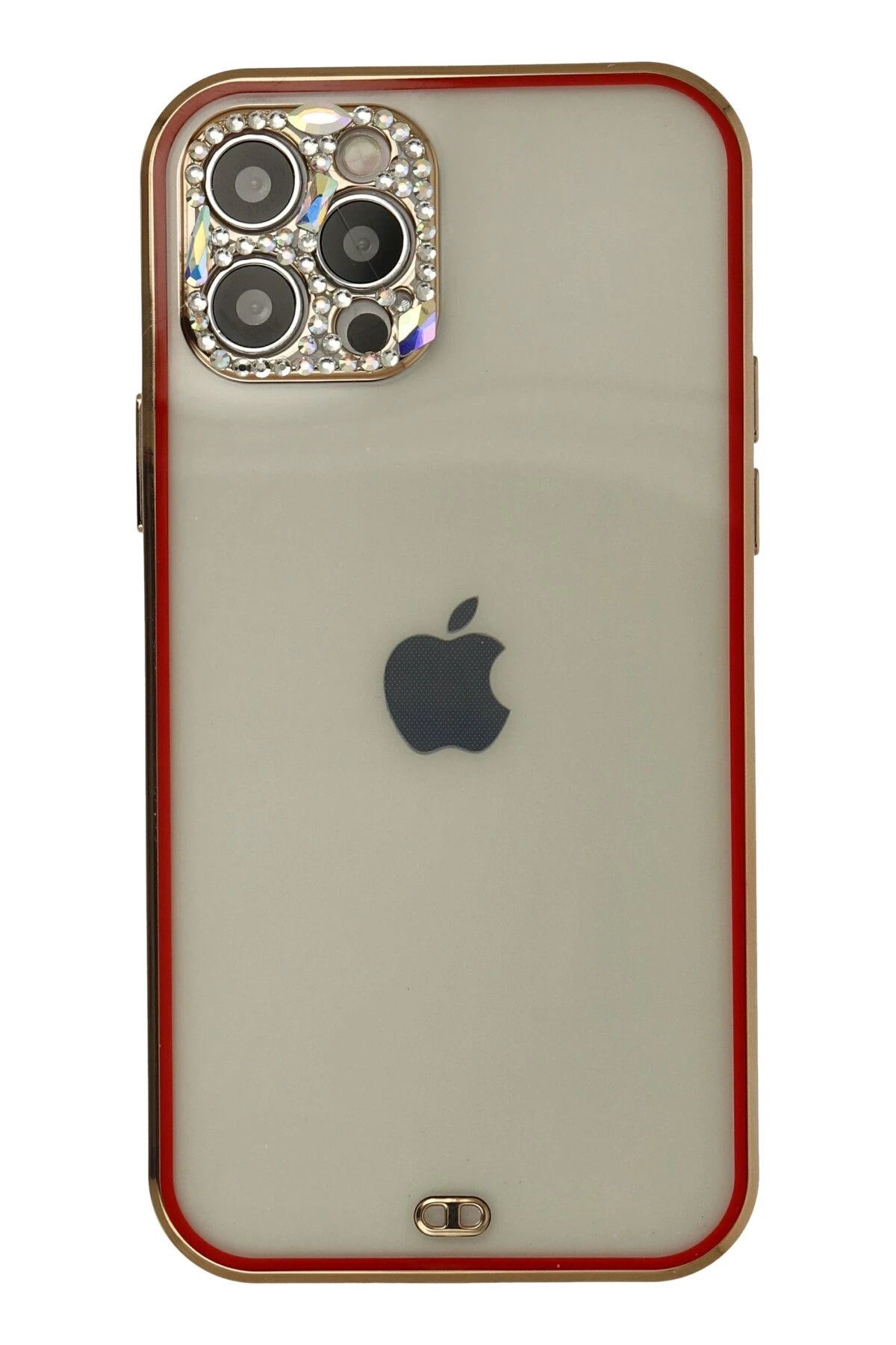NewFace iPhone 12 Pro Max Kılıf Liva Taşlı Silikon - Kırmızı JOJUA