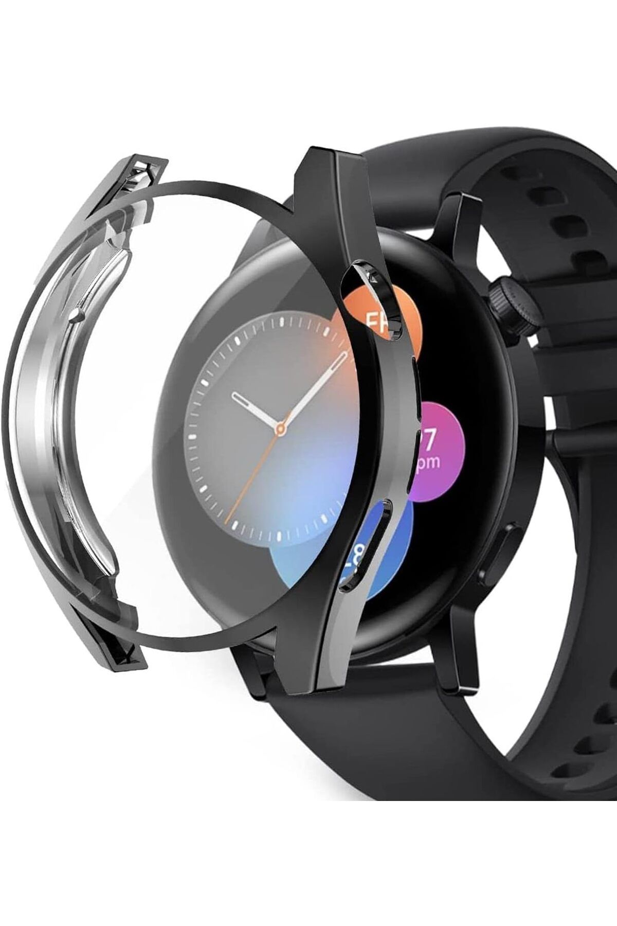 STOREMAX htpshopmx Watch GT3 42mm için Kılıf 360 Full Round Soft Silicone Siyah [Watch GT3 42mm ile Uyumlu