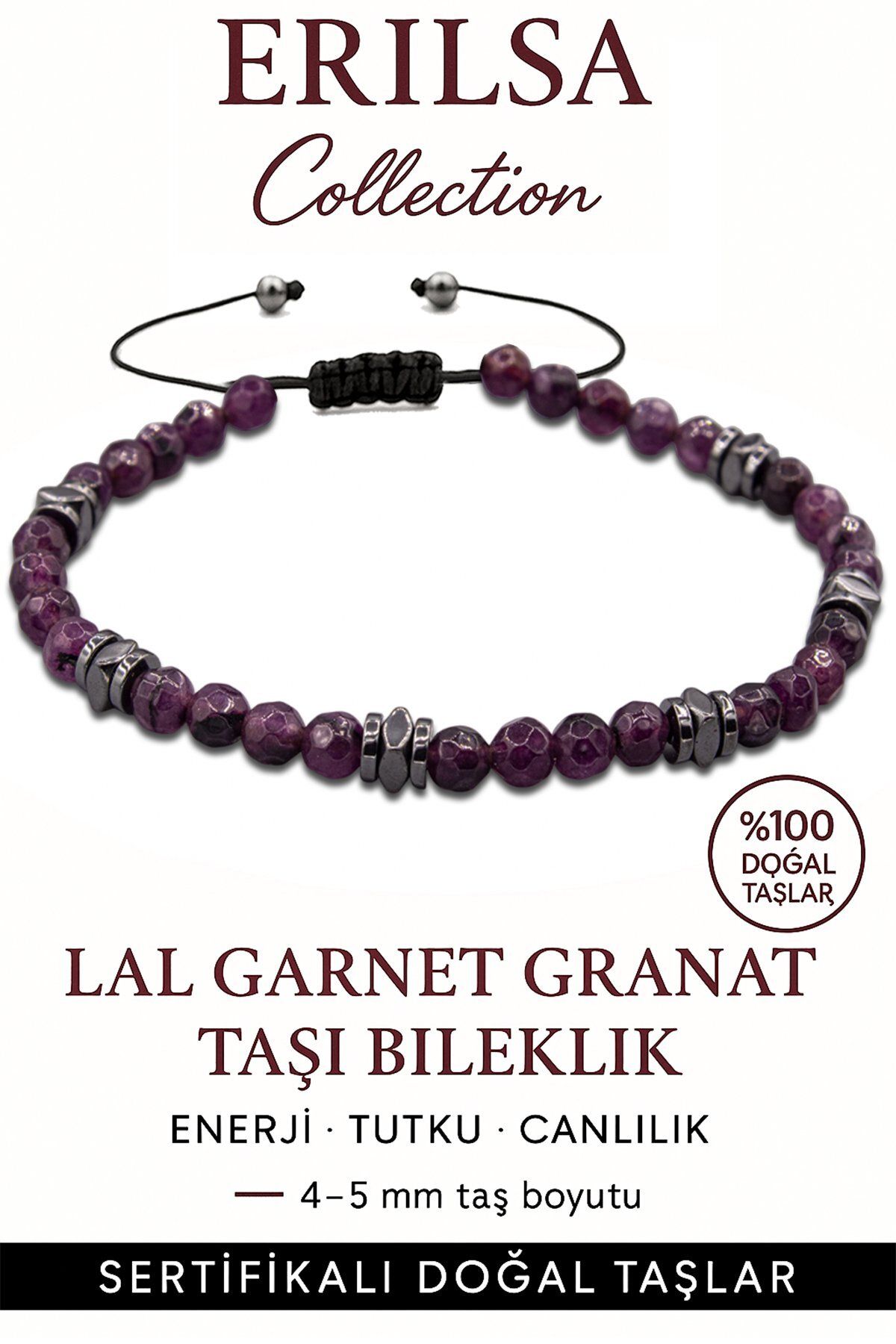 Erilsa Sertifikalı Fasetli Terahertz – Lal (Garnet/Granat) Taşı Bileklik (İnce Model) – Tutku, Dayanıklılı