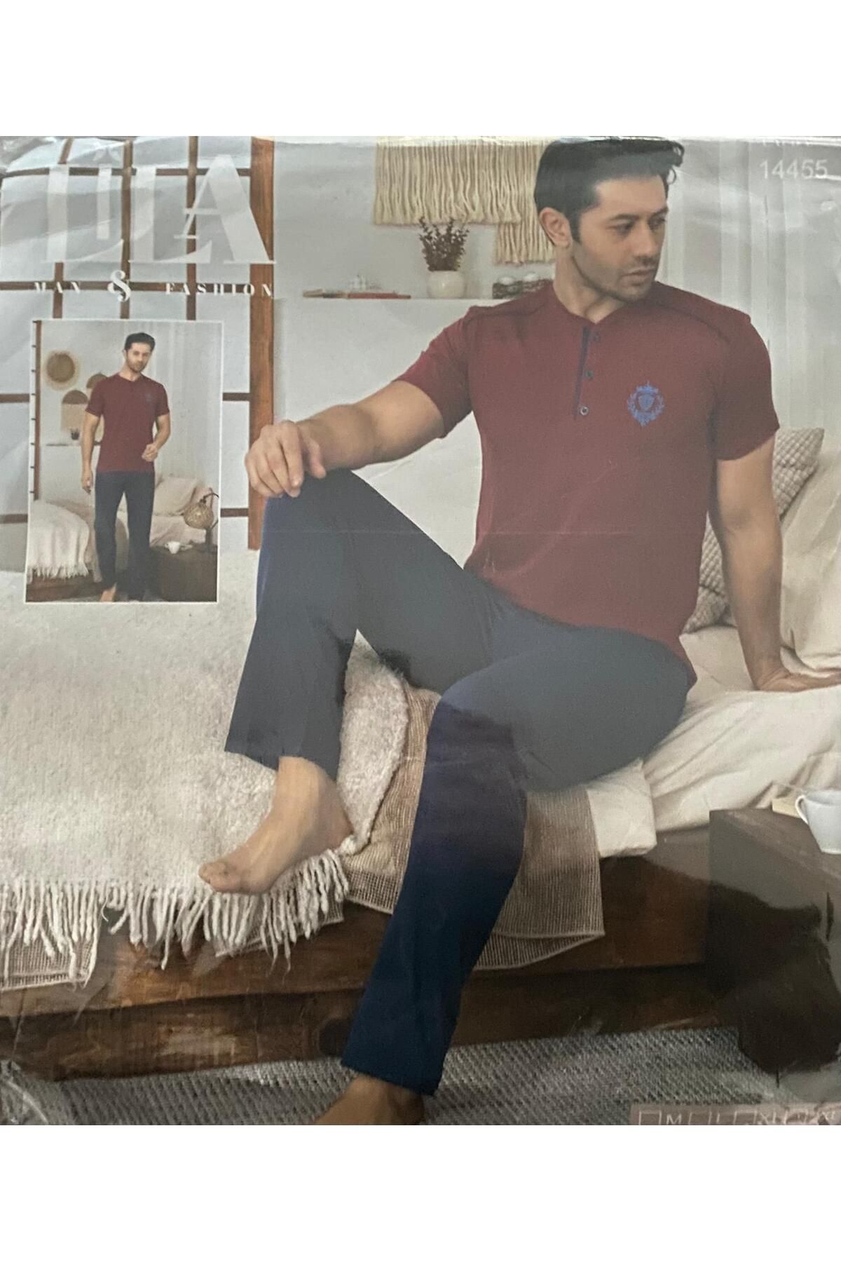 VELNO kısa kollu düğmeli erkek pijama takımı