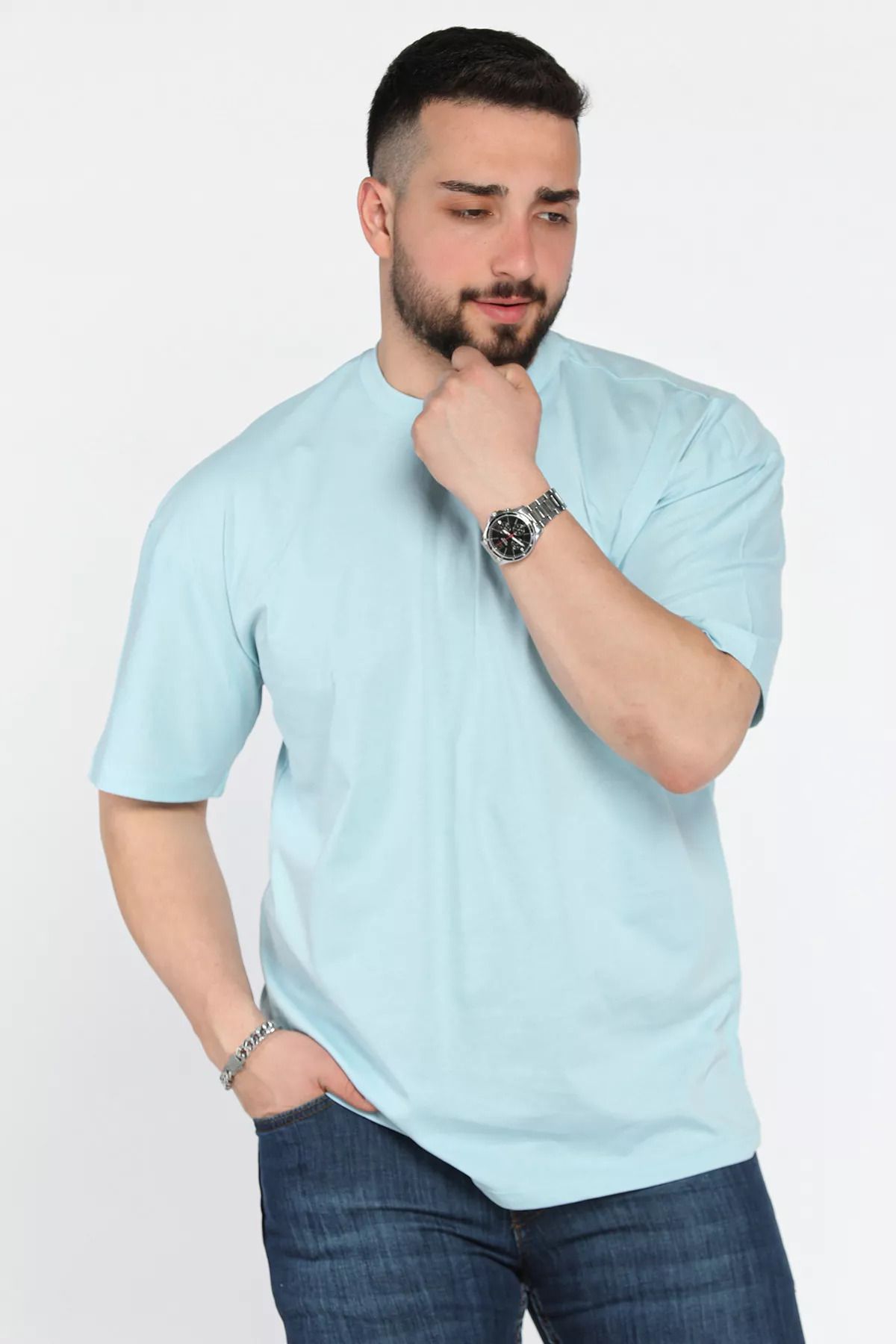 MİSHAR İTALİA Açıkmint Oversize Baskılı Bisiklet Yaka Erkek Tişört