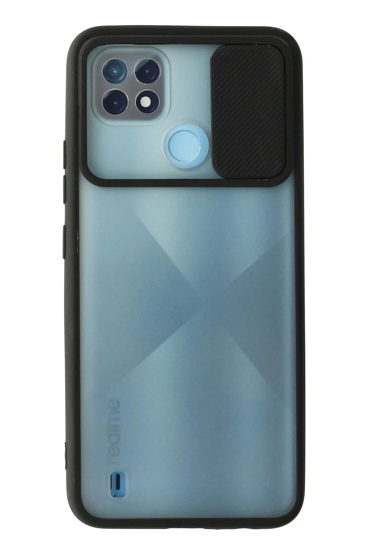 NewFace Realme C21 Kılıf Palm Buzlu Kamera Sürgülü Silikon - Siyah JOJUA