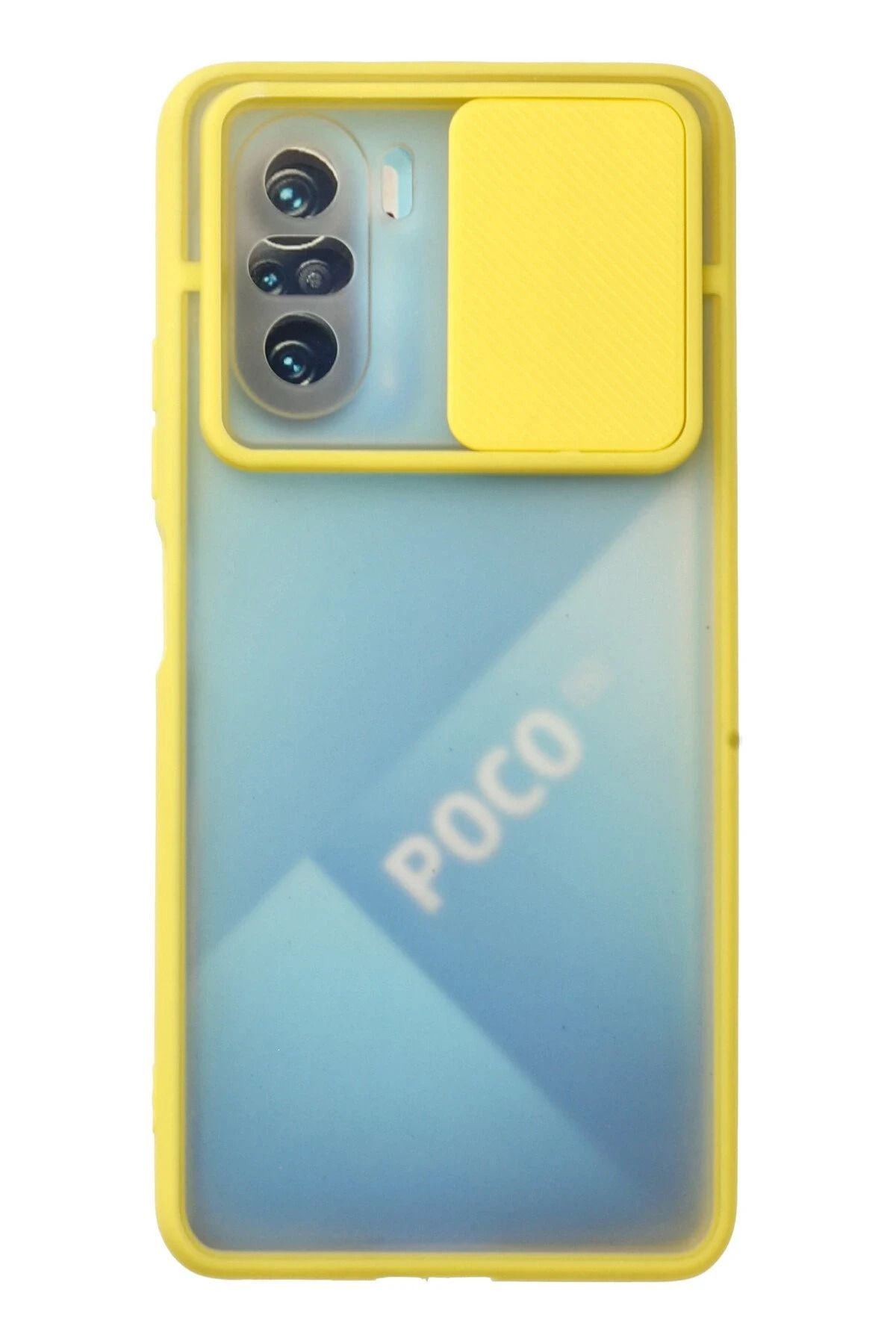 NewFace Xiaomi Poco F3 Kılıf Palm Buzlu Kamera Sürgülü Silikon - Sarı JOJUA