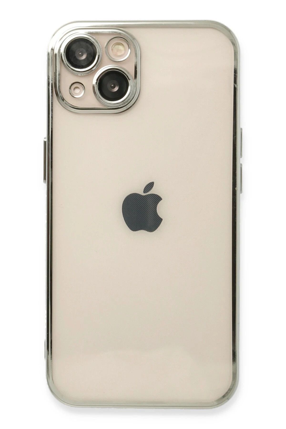 NewFace iPhone 14 Plus Kılıf Lensli Silikon - Gümüş FERRG