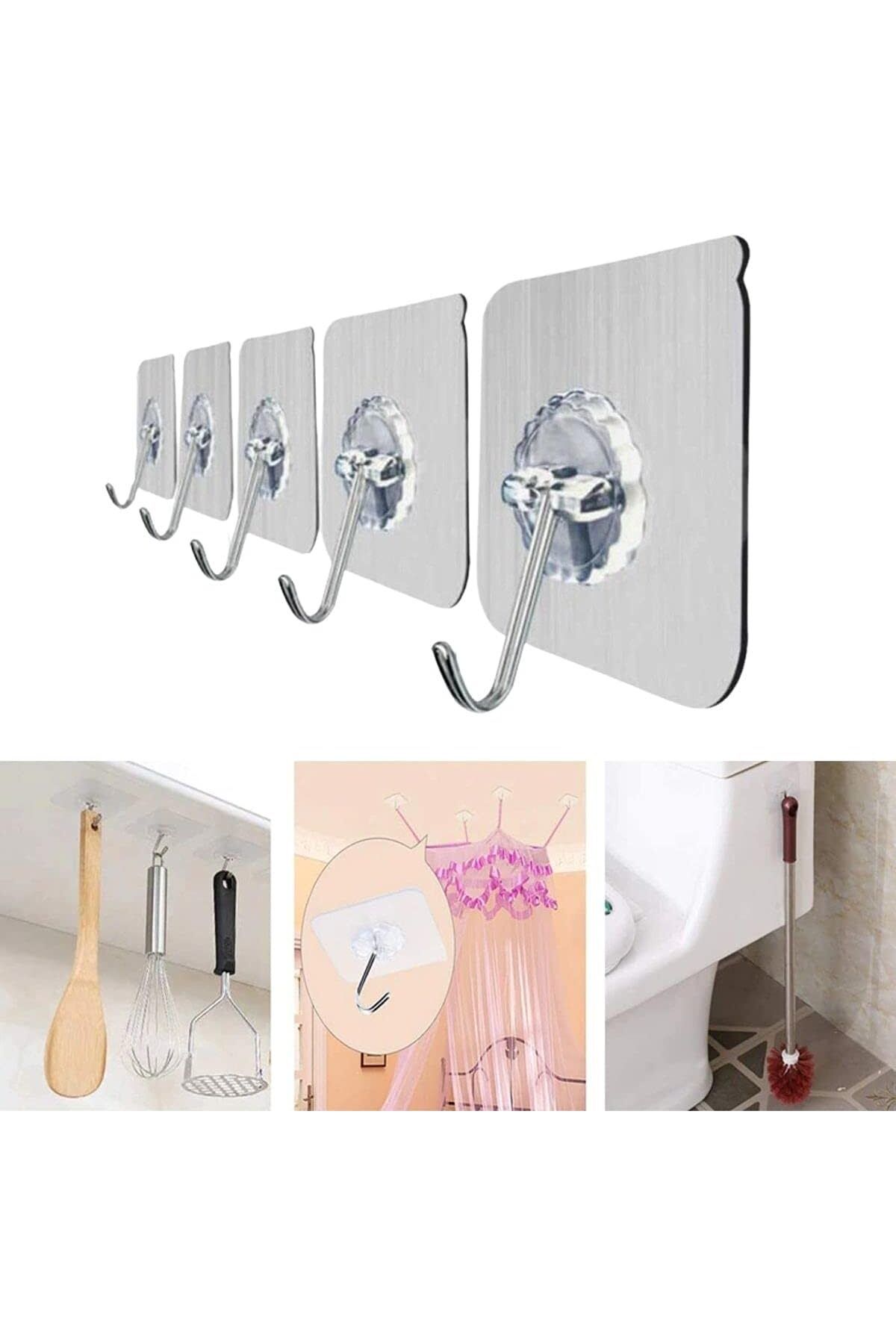 STOREMAX nffashopm Süper Güçlü Yapışkanlı Suya Dayanıklı Şeffaf Askı 5li Set Yeniden Kullanılabil