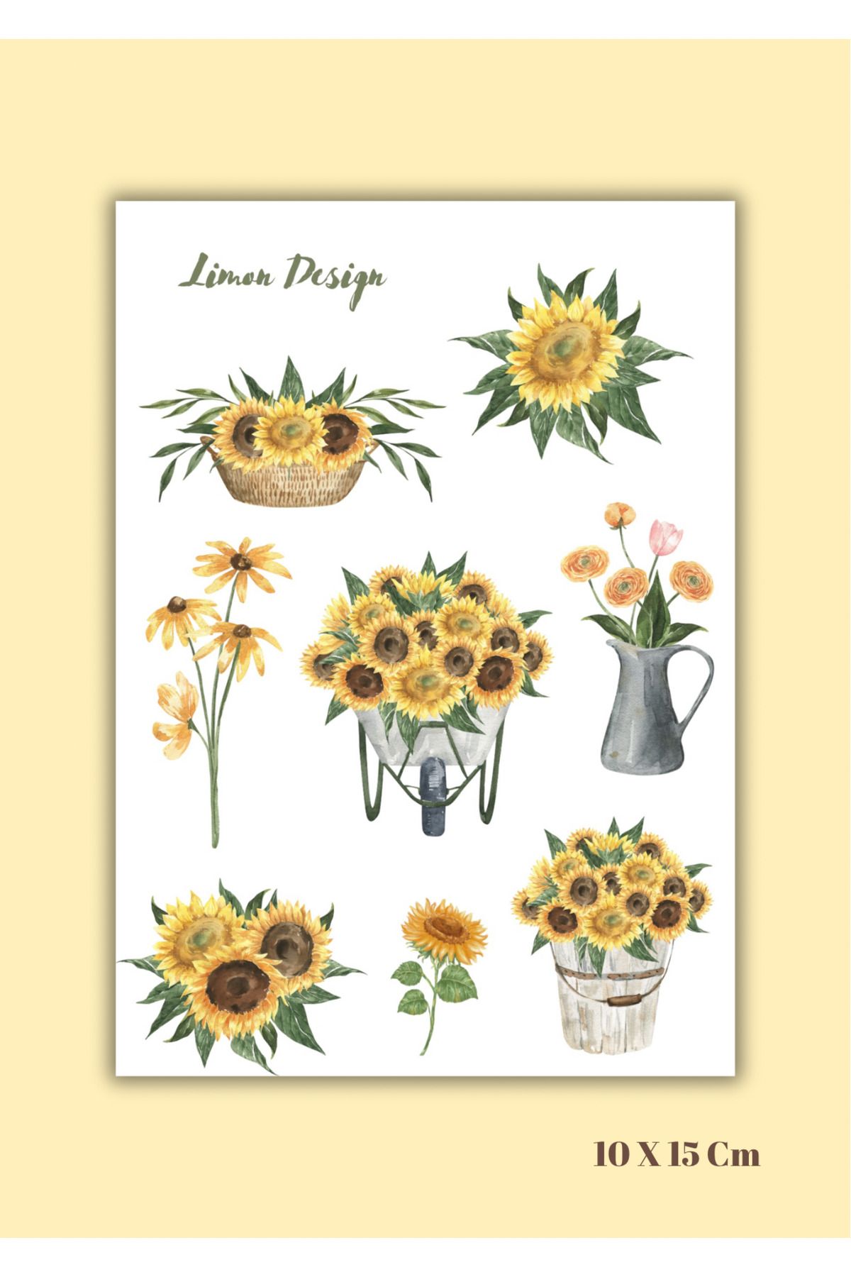 PEONY DESIGN Ayçiçeği Detaylı Sticker / Pinterest Sticker Set/ Bullet Journal Scrapbook Kolaj için uygun