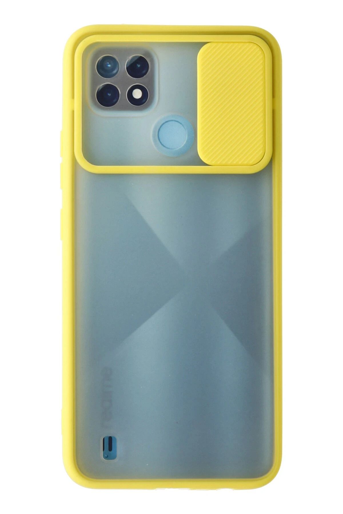 NewFace Realme C21 Kılıf Palm Buzlu Kamera Sürgülü Silikon - Sarı FERRG
