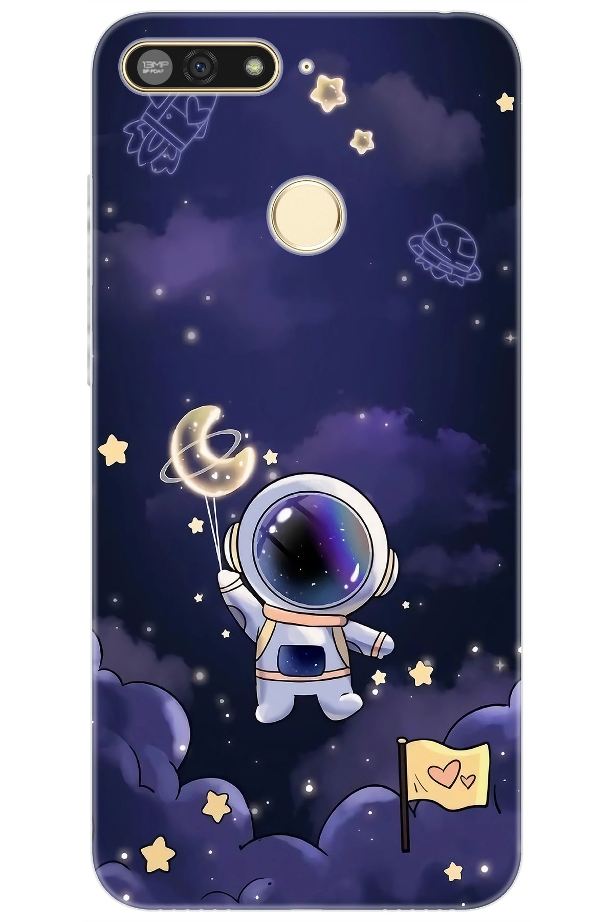 Ceppare Honor 7A (AUM-L29) Uyumlu Kılıf Desen Baskılı Silikon Astronot STK:738 CP-6pbTgQb