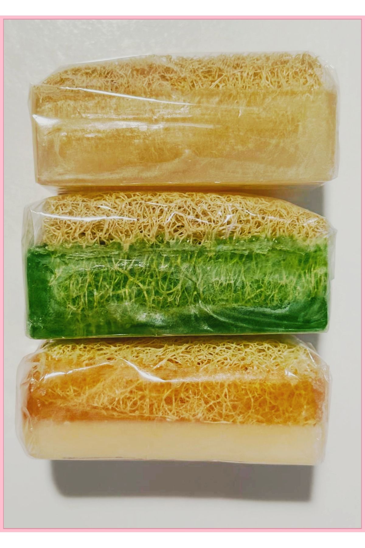 evyapımınaturel Ev Yapımı Doğal Kabak Lifli Aloe Vera,Pirinç Özlü ve Eşşek Sütlü Ballı Sabun 3 Lü Paket