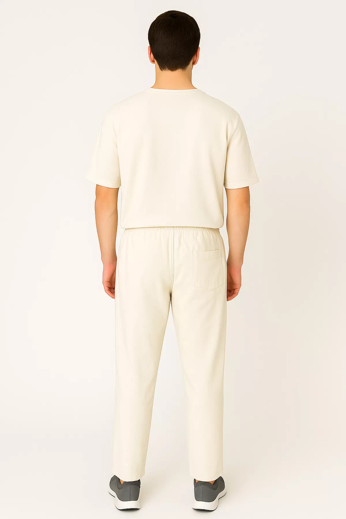 MİSHAR İTALİA-Ecru Men's Elastic Waist Trousers Oversize T-Shirt Double Set 2