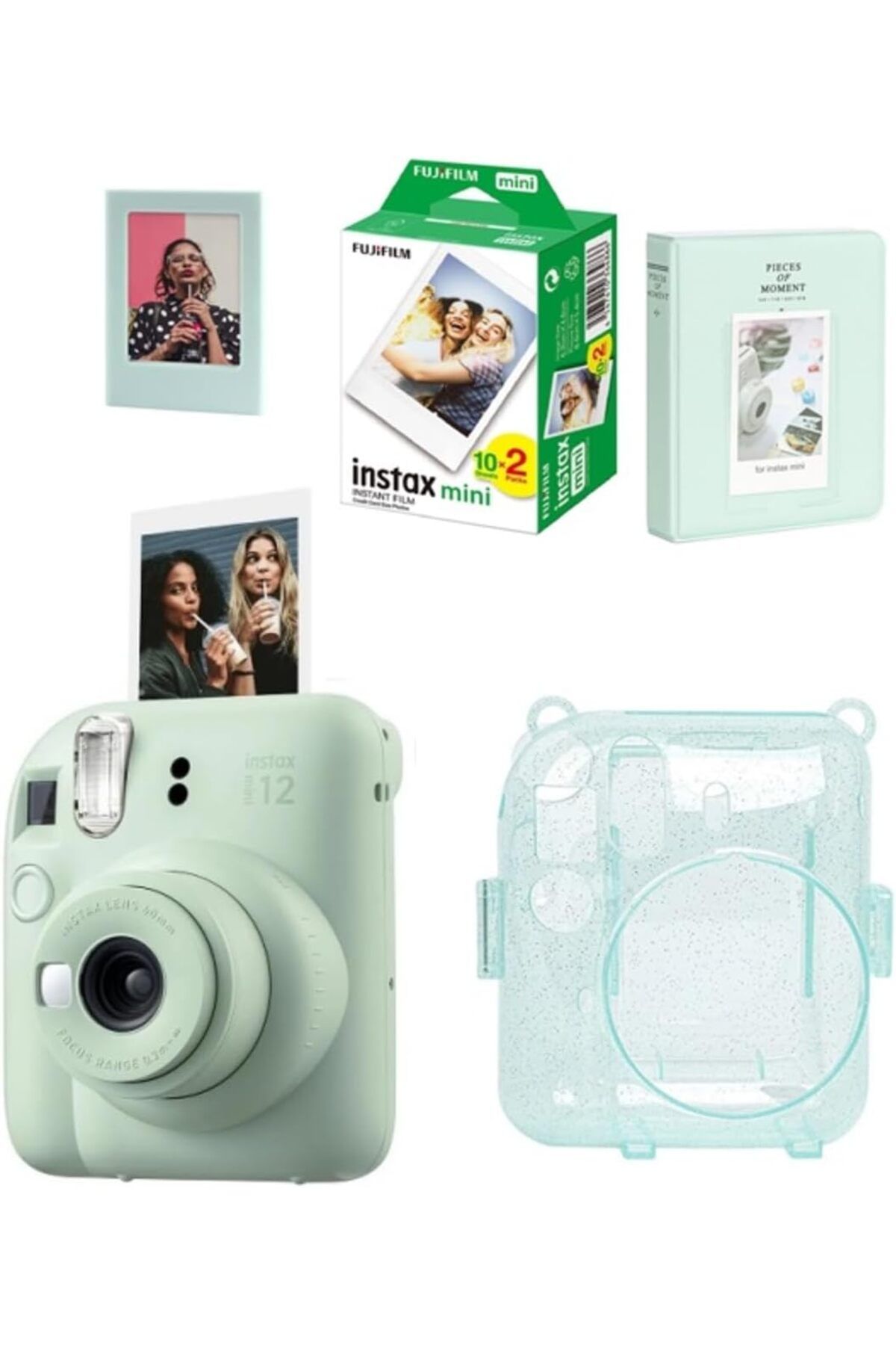 STOREMAX nffashopm Instax Mini 12 Fotoğraf Makinesi-20li Film-Simli Pleksi Kılıf-64lü Albüm ve Mıknatı
