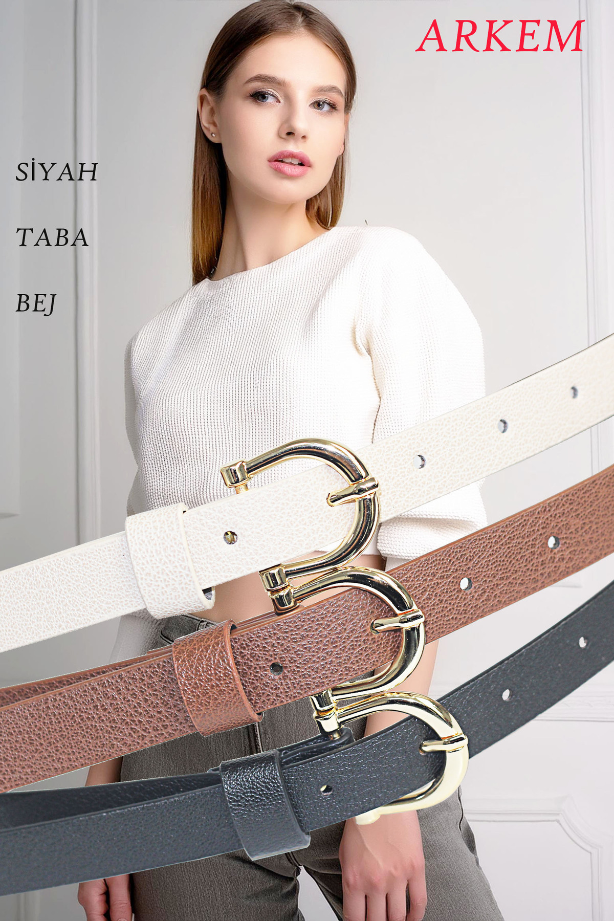 ARKEM CLUB  Kemer Klasik PU Kemer, Kot Pantolon, Elbiseler için Kemer Kadın Kemer 3 lü Set İnce Kemer - Görsel 3